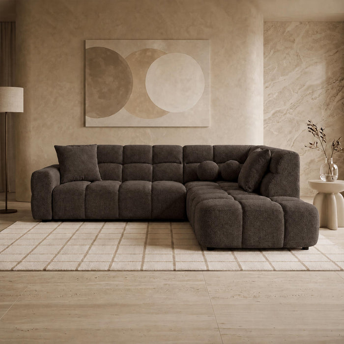 BELIZ Canapé d'angle en tissu marron foncé - Angle droit – Canapés d'angle Mobilier Deco