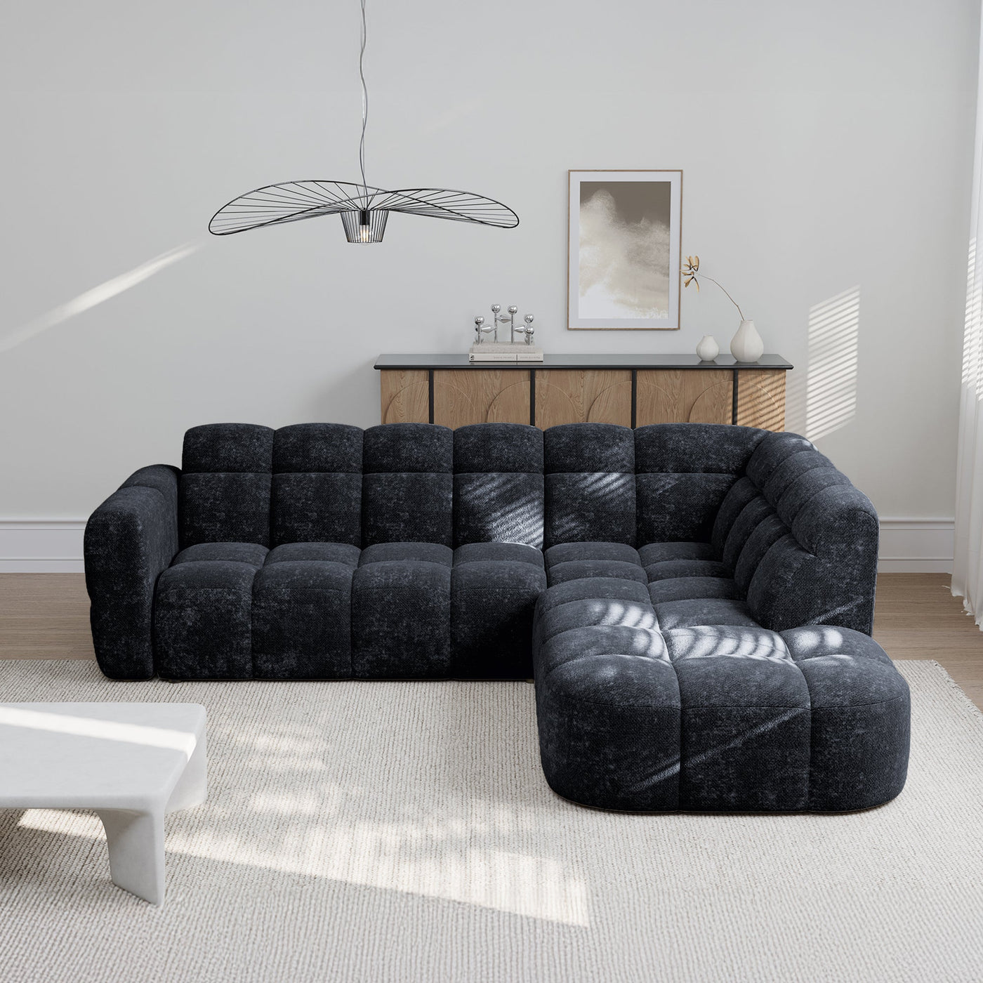 BELIZ Canapé d'angle en tissu noir - Angle droit - Canapés d'angle - Mobilier Deco