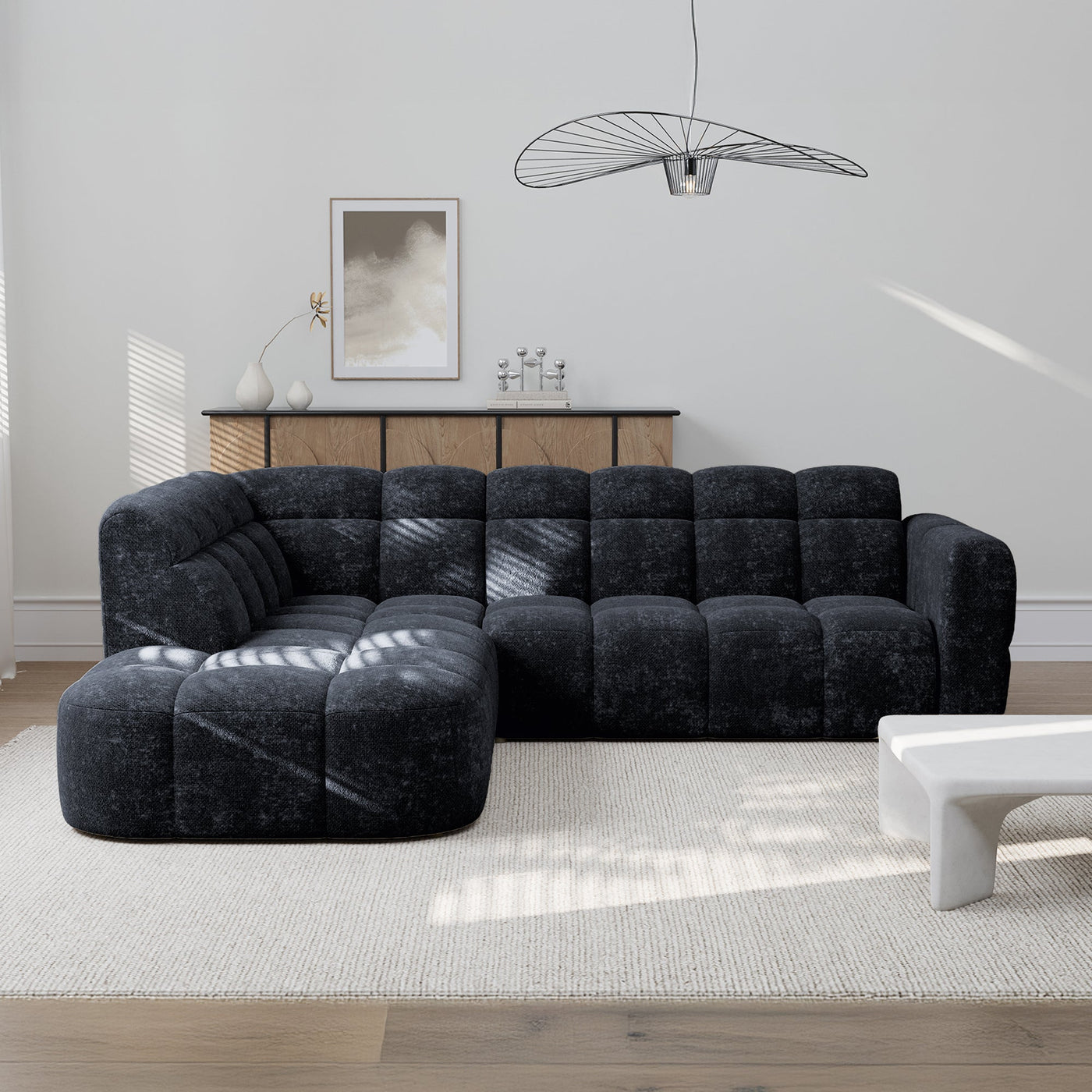 BELIZ Canapé d'angle en tissu noir - Angle gauche - Canapés d'angle - Mobilier Deco