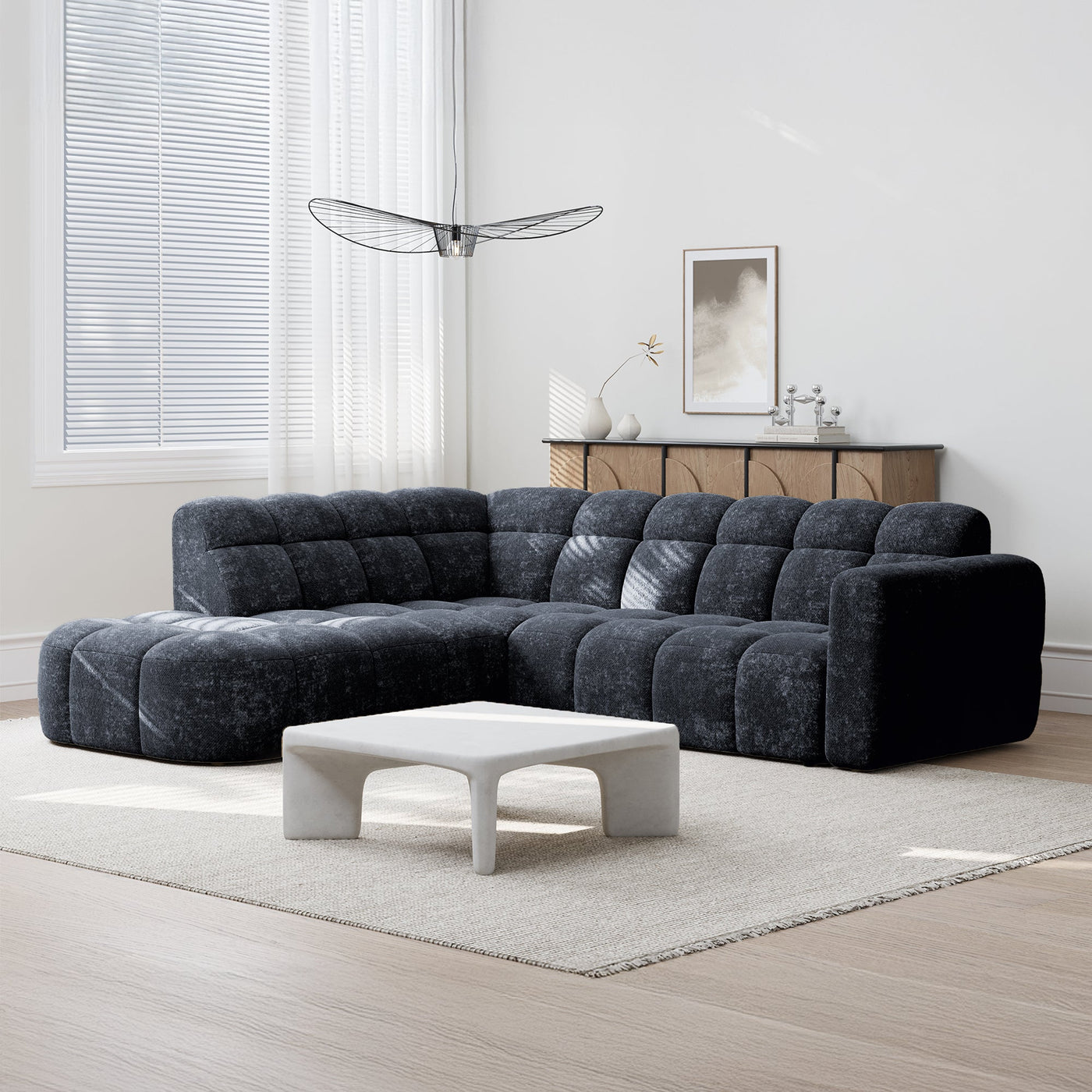 BELIZ Canapé d'angle en tissu noir - Angle gauche - Canapés d'angle - Mobilier Deco