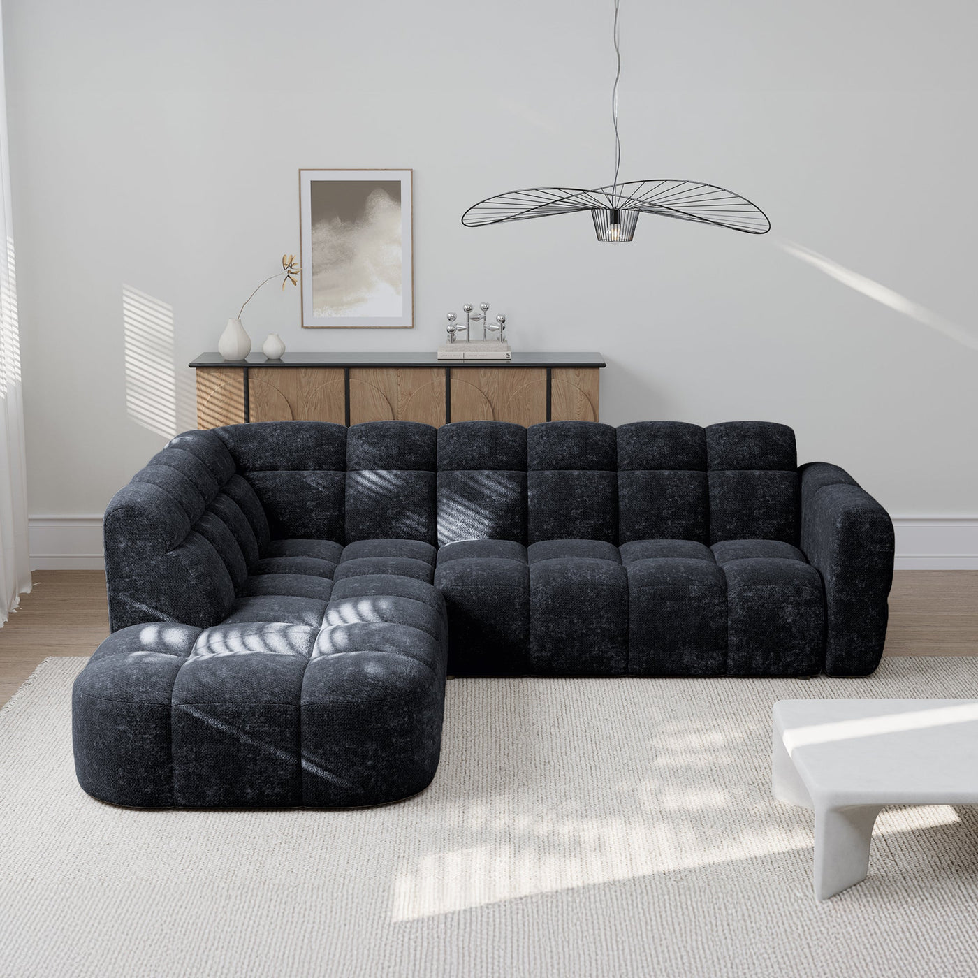 BELIZ Canapé d'angle en tissu noir - Angle gauche - Canapés d'angle - Mobilier Deco