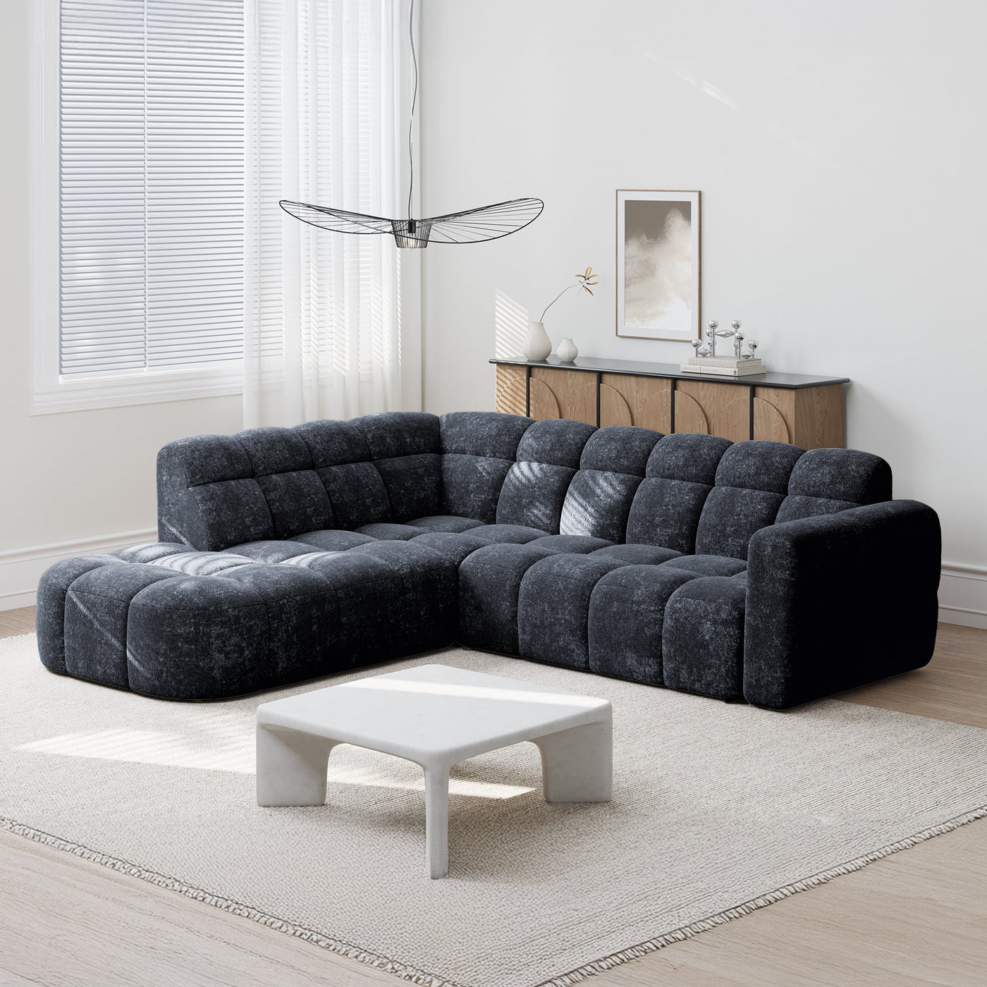 BELIZ Canapé d'angle en tissu noir - Angle gauche - Canapés d'angle - Mobilier Deco