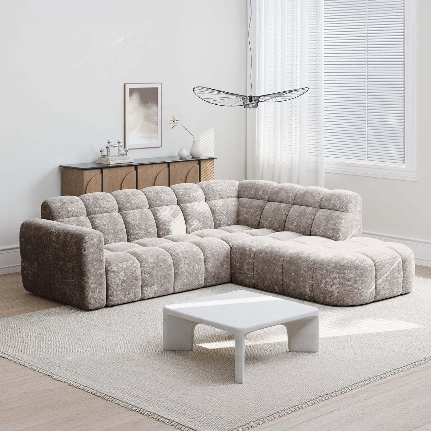 BELIZ Canapé d'angle en tissu taupe - Angle droit - Canapés d'angle - Mobilier Deco
