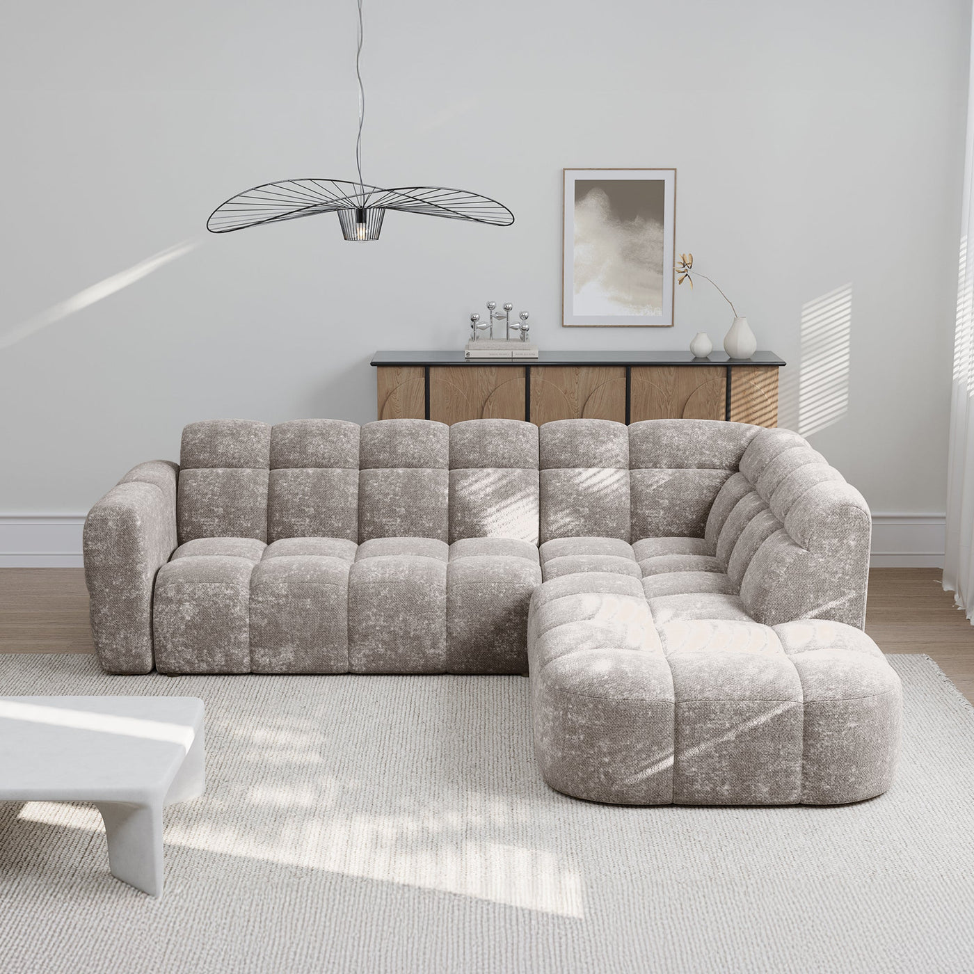 BELIZ Canapé d'angle en tissu taupe - Angle droit - Canapés d'angle - Mobilier Deco
