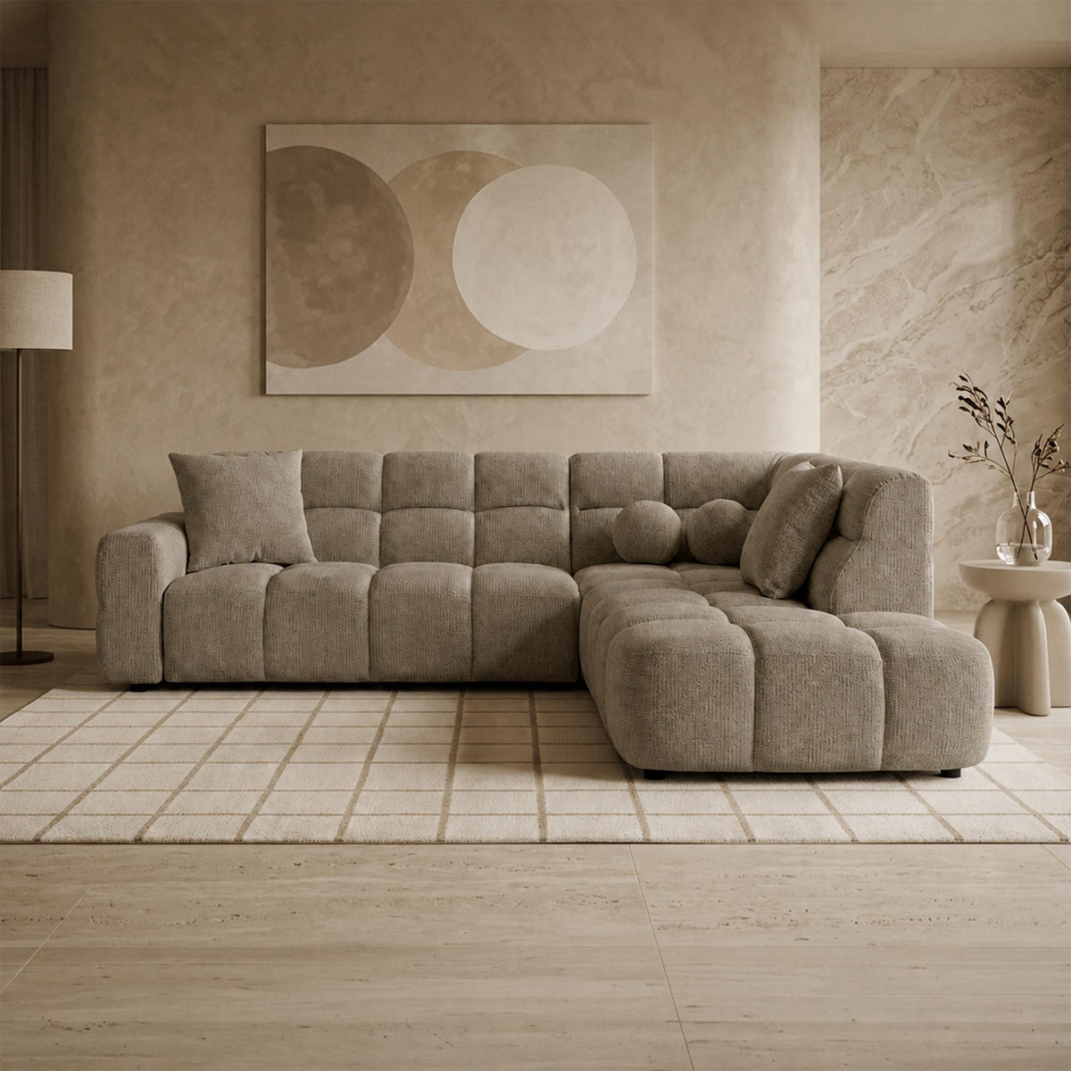 BELIZ Canapé d'angle en tissu taupe - Angle droit - Canapés d'angle - Mobilier Deco
