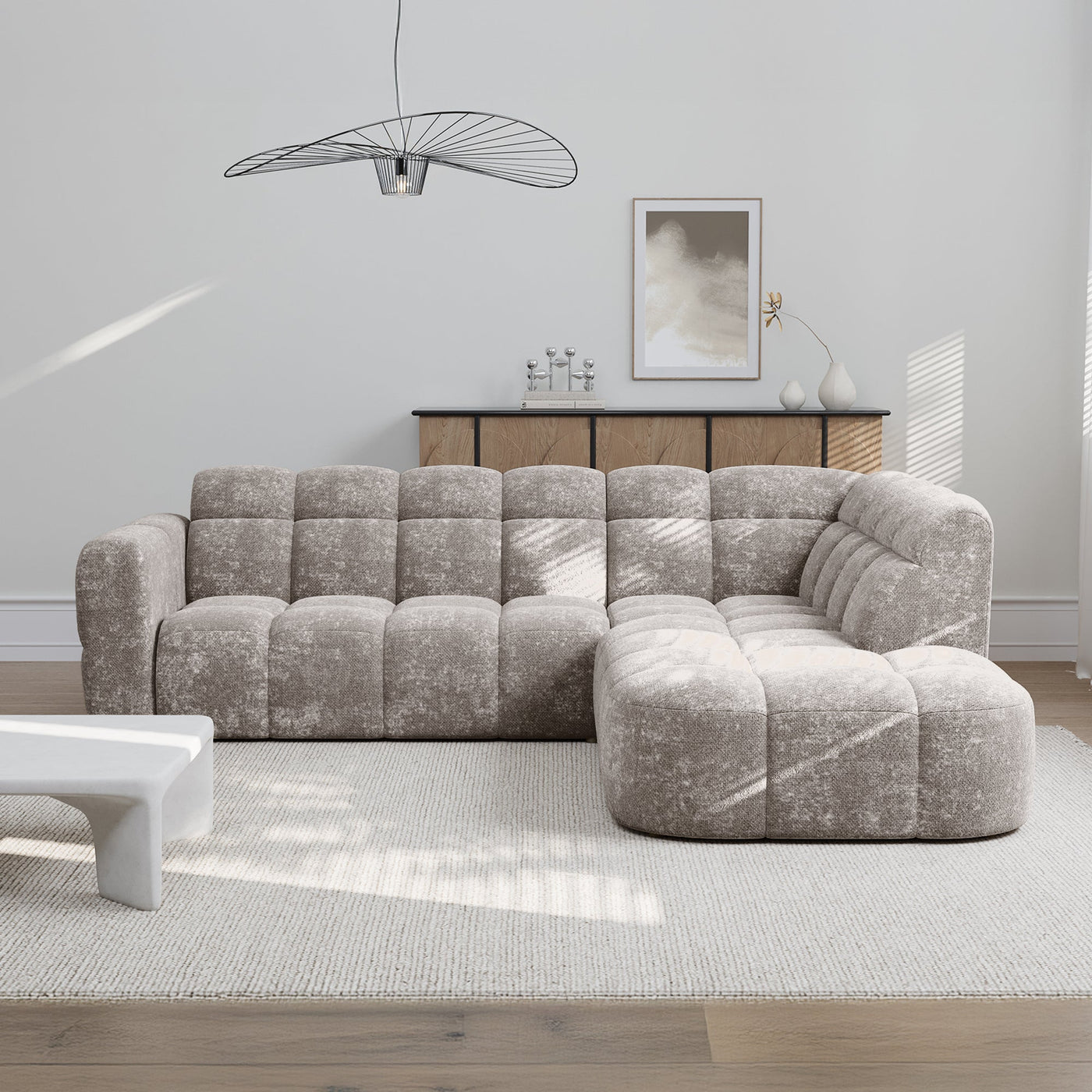 BELIZ Canapé d'angle en tissu taupe - Angle droit - Canapés d'angle - Mobilier Deco