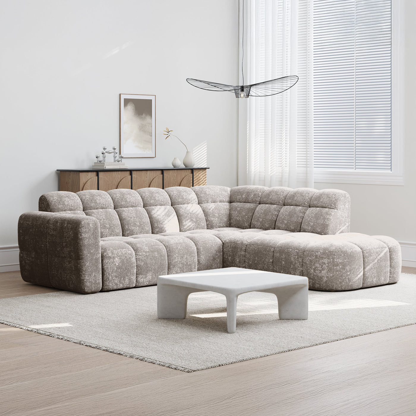 BELIZ Canapé d'angle en tissu taupe - Angle droit - Canapés d'angle - Mobilier Deco