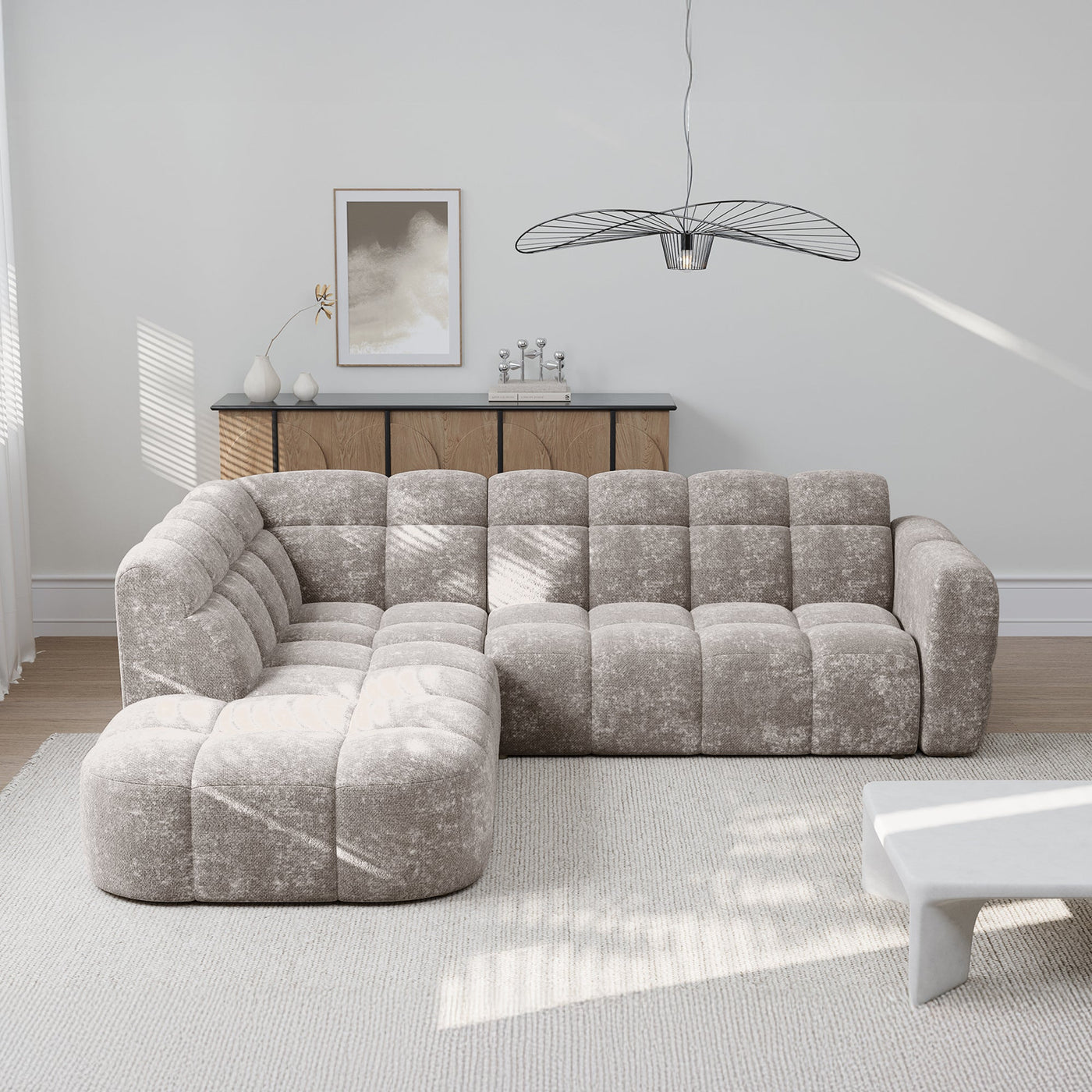 BELIZ Canapé d'angle en tissu taupe - Angle gauche - Canapés d'angle - Mobilier Deco