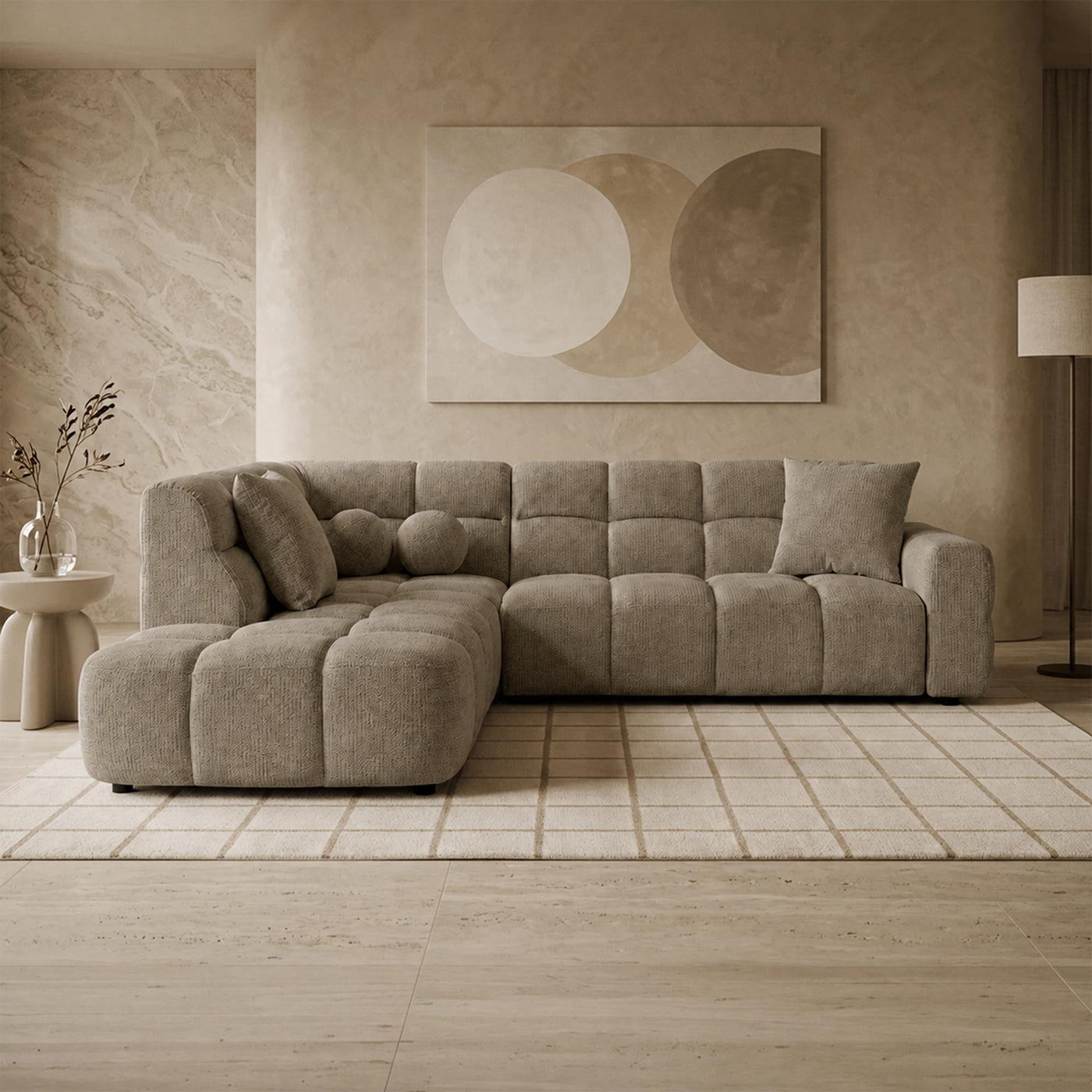 BELIZ Canapé d'angle en tissu taupe - Angle gauche - Canapés d'angle - Mobilier Deco