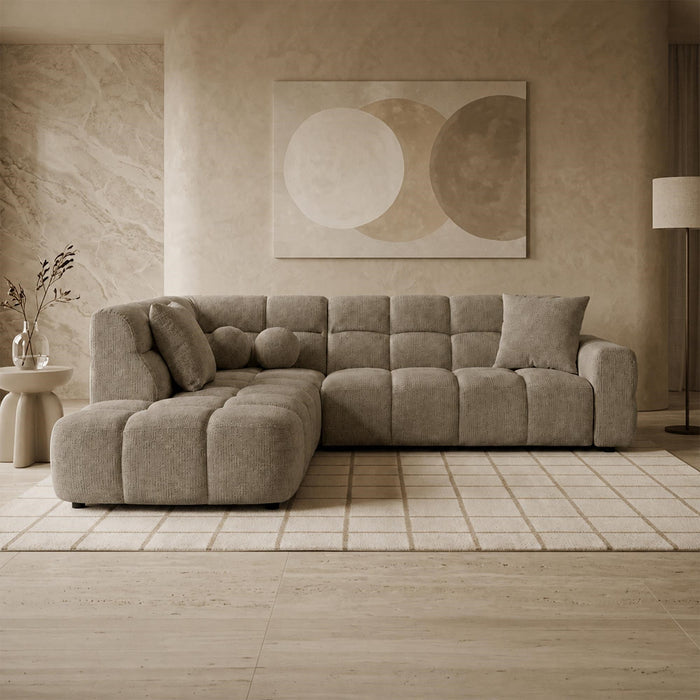 BELIZ Canapé d'angle en tissu taupe - Angle gauche – Canapés d'angle Mobilier Deco