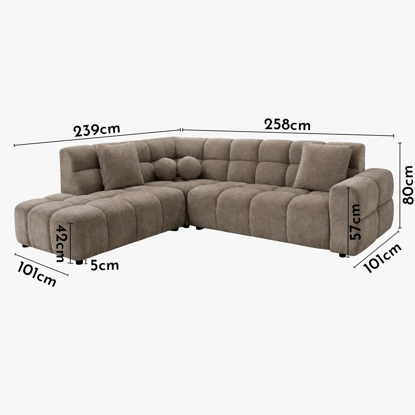 BELIZ Canapé d'angle en tissu taupe - Angle gauche - Canapés d'angle - Mobilier Deco