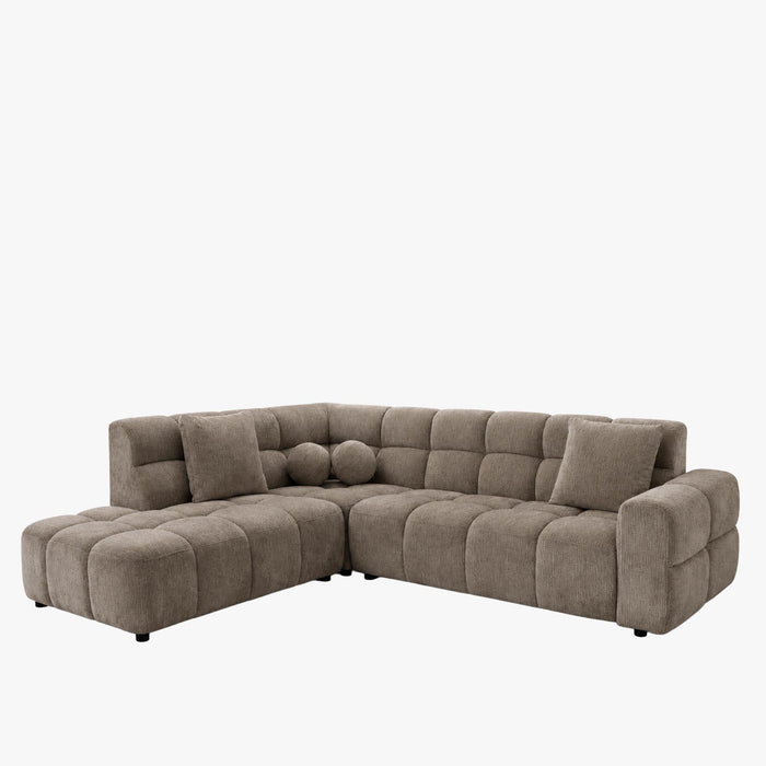 BELIZ Canapé d'angle en tissu taupe - Angle gauche