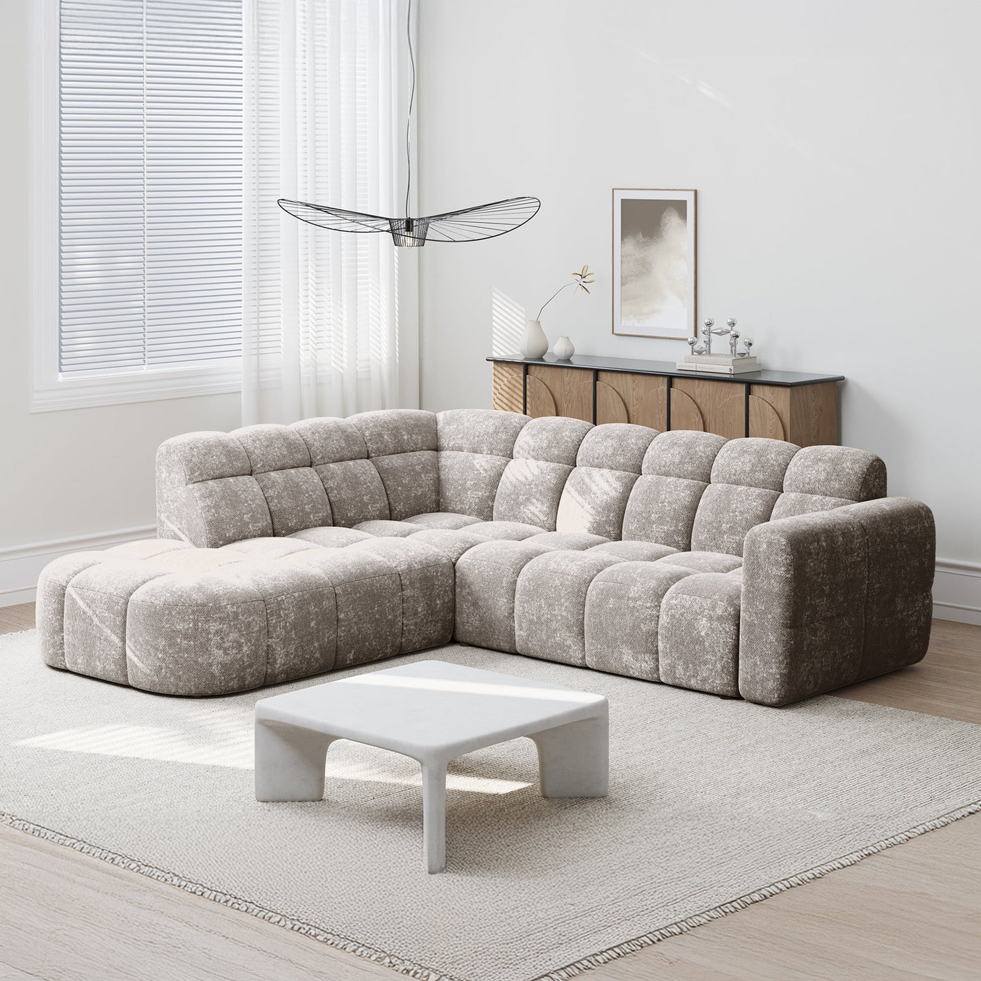 BELIZ Canapé d'angle en tissu taupe - Angle gauche - Canapés d'angle - Mobilier Deco