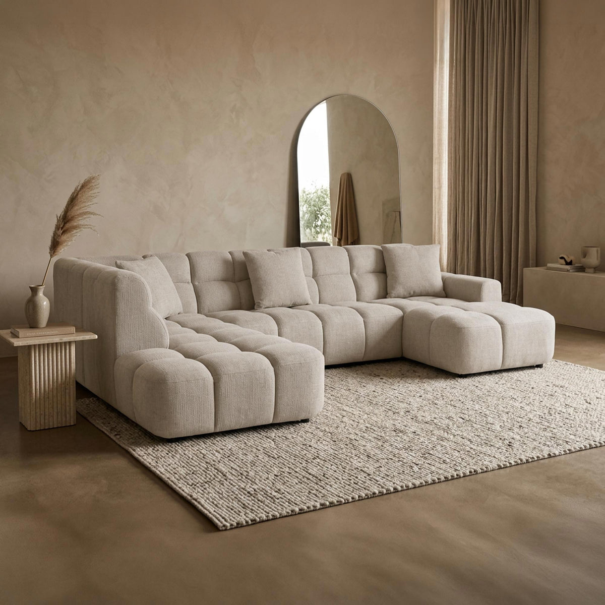 BELIZ XL Canapé panoramique tissu beige - Angle droit - Canapés panoramiques - Mobilier Deco