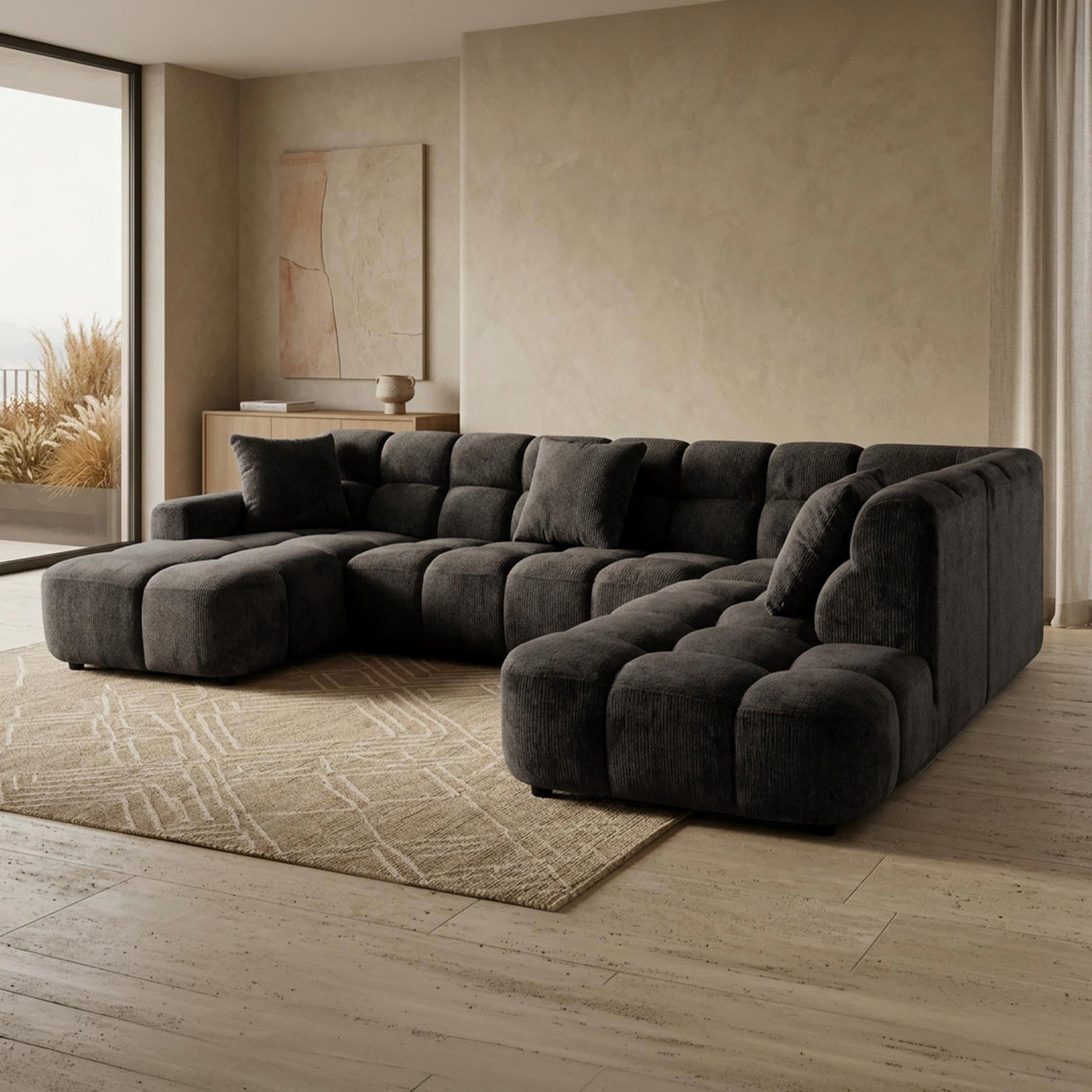 BELIZ XL Canapé panoramique tissu noir - Angle gauche - Canapés panoramiques - Mobilier Deco