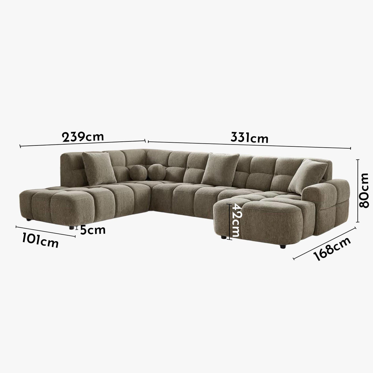 BELIZ XL Canapé panoramique tissu taupe - Angle droit - Canapés panoramiques - Mobilier Deco