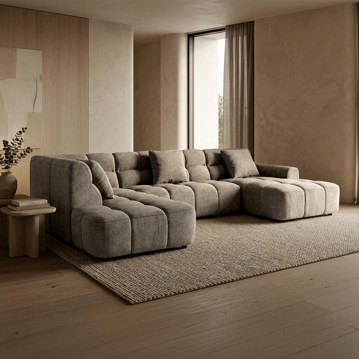BELIZ XL Canapé panoramique tissu taupe - Angle droit - Canapés panoramiques - Mobilier Deco