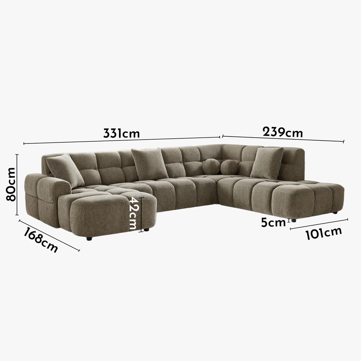 BELIZ XL Canapé panoramique tissu taupe - Angle gauche - Canapés panoramiques - Mobilier Deco