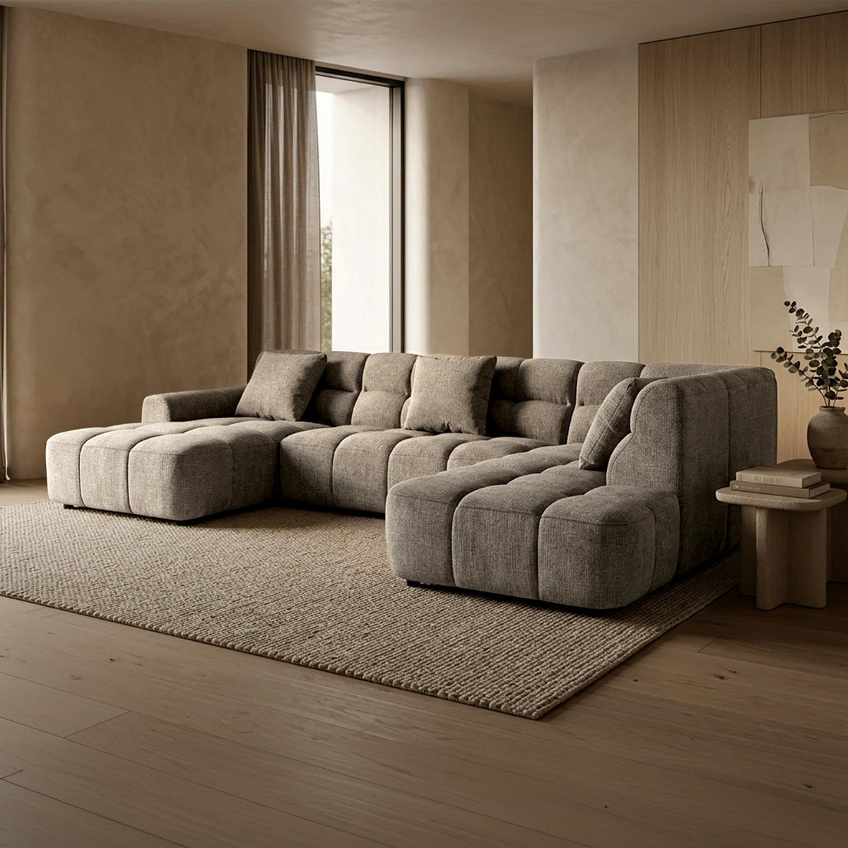 BELIZ XL Canapé panoramique tissu taupe - Angle gauche - Canapés panoramiques - Mobilier Deco