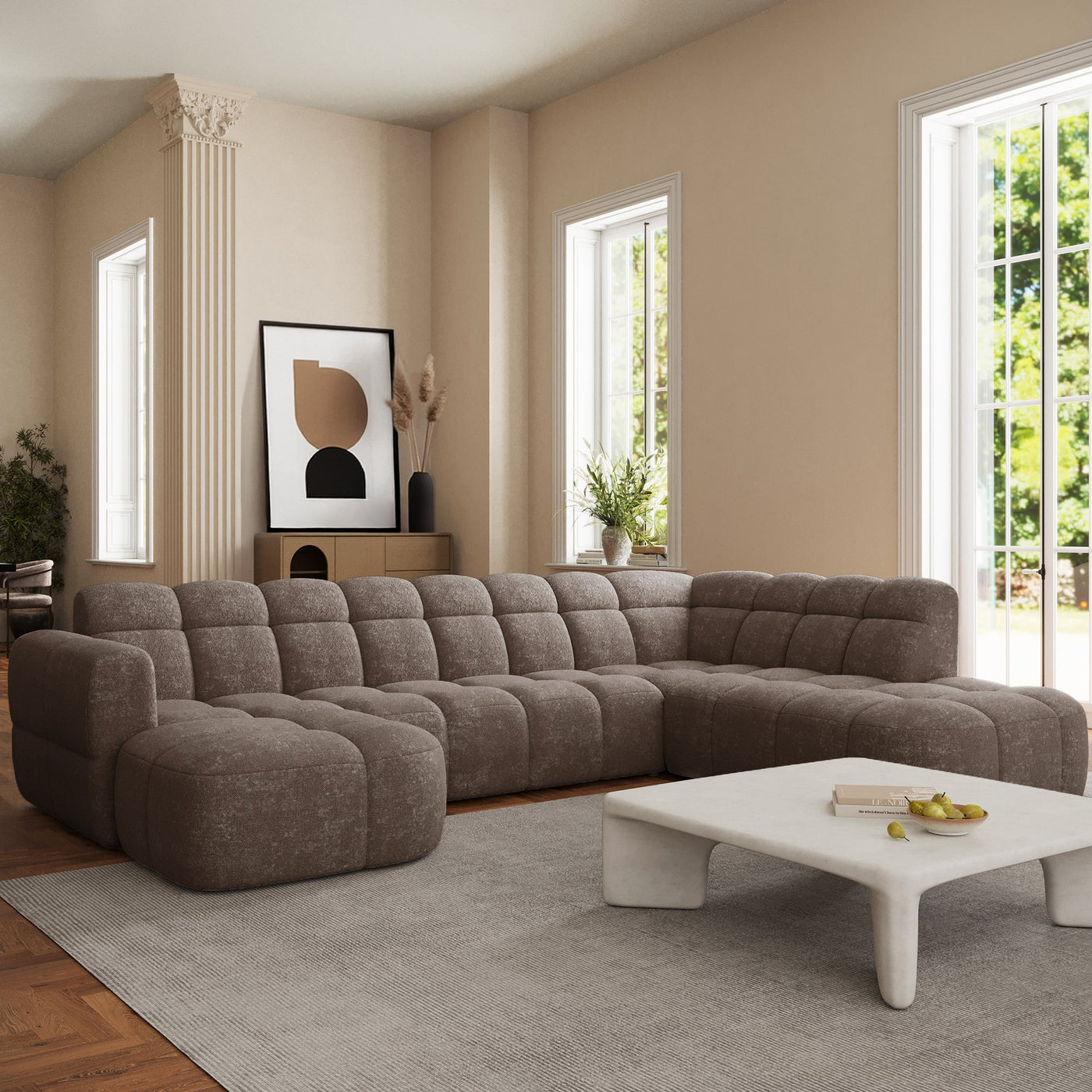 BELIZ XL Canapé panoramique tissu taupe foncé - Angle gauche - Canapés panoramiques - Mobilier Deco