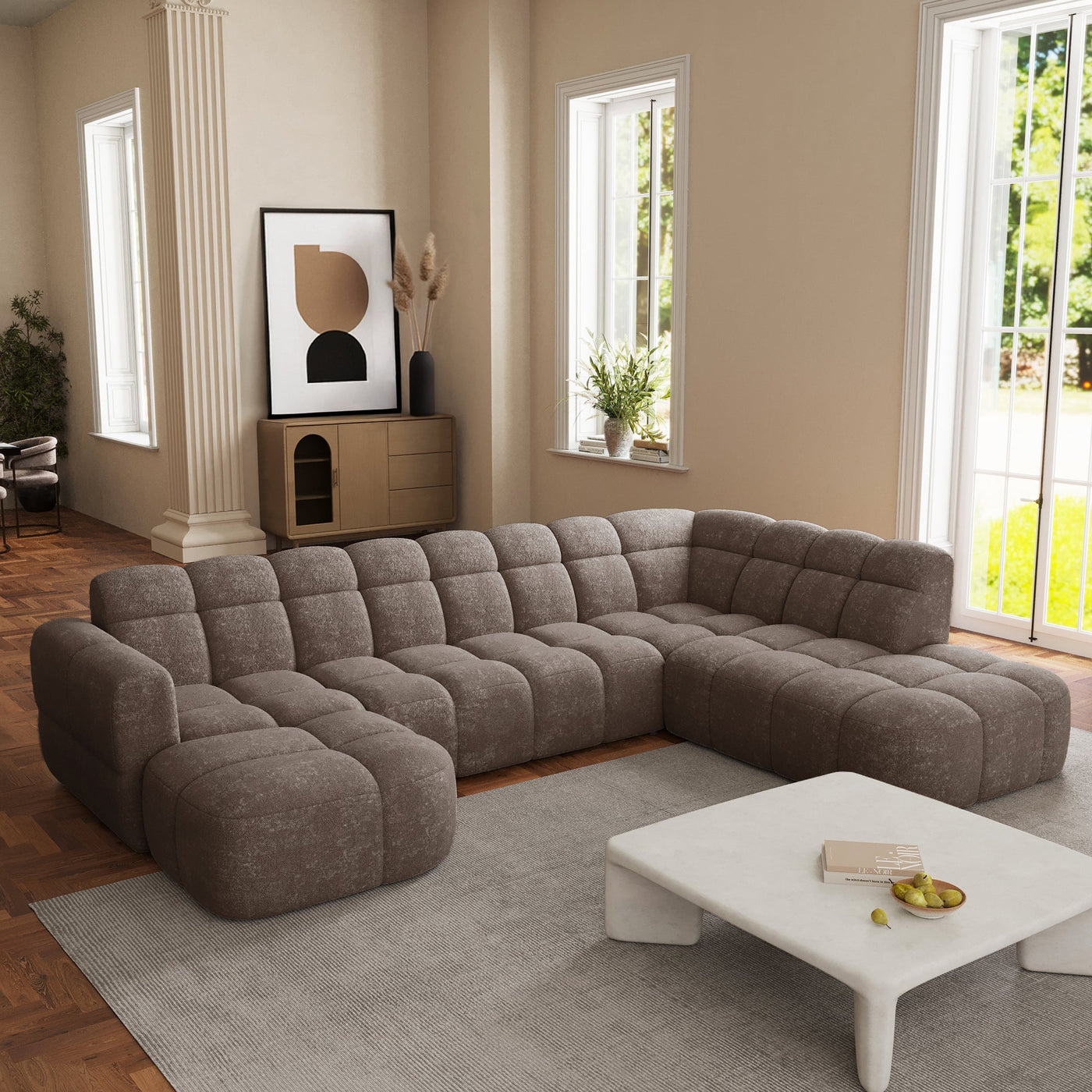 BELIZ XL Canapé panoramique tissu taupe foncé - Angle gauche - Canapés panoramiques - Mobilier Deco