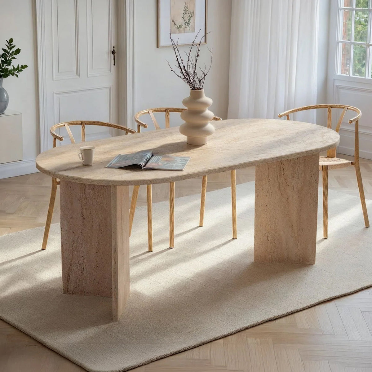 BELORA Table à manger ovale beige 180 cm - Table à manger - Mobilier Deco