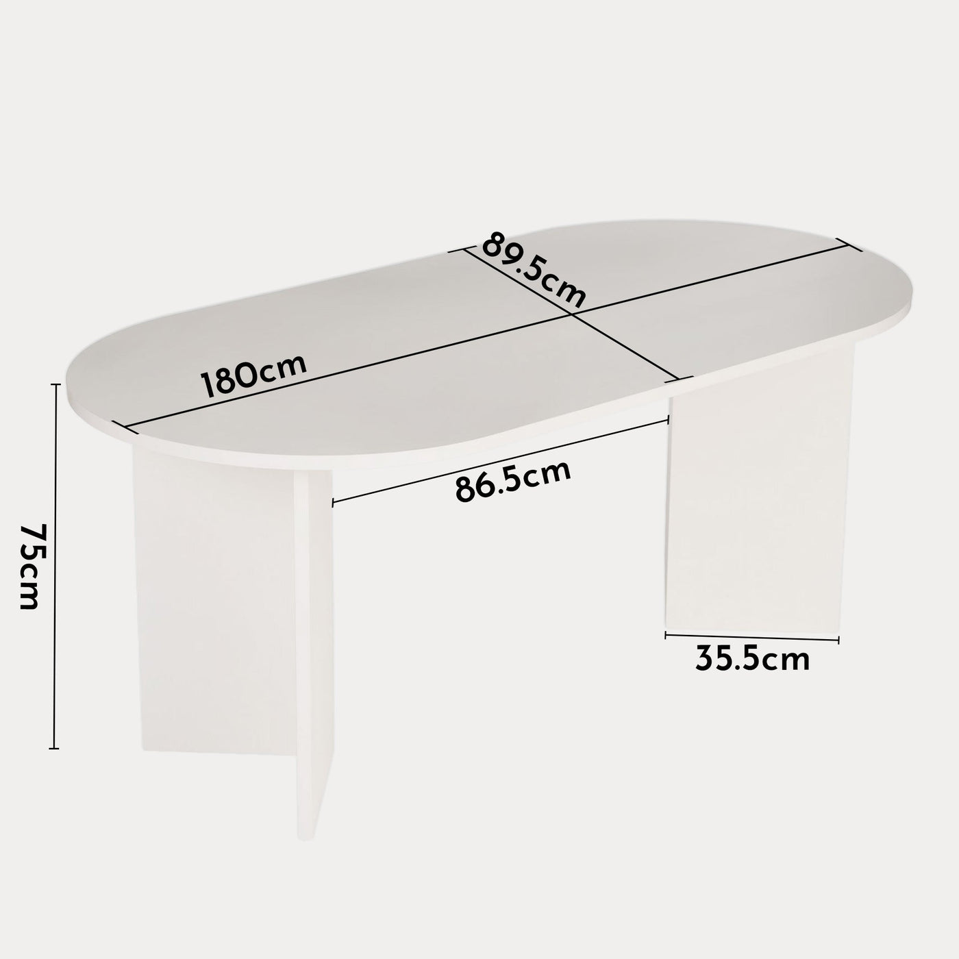 BELORA Table à manger ovale couleur bois blanc 180 cm - Table à manger - Mobilier Deco