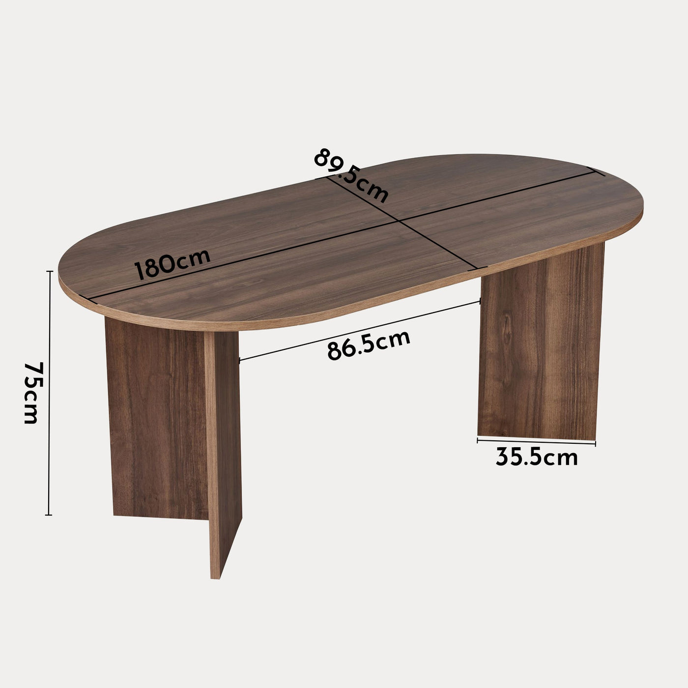 BELORA Table à manger ovale couleur bois foncé 180 cm - Table à manger - Mobilier Deco