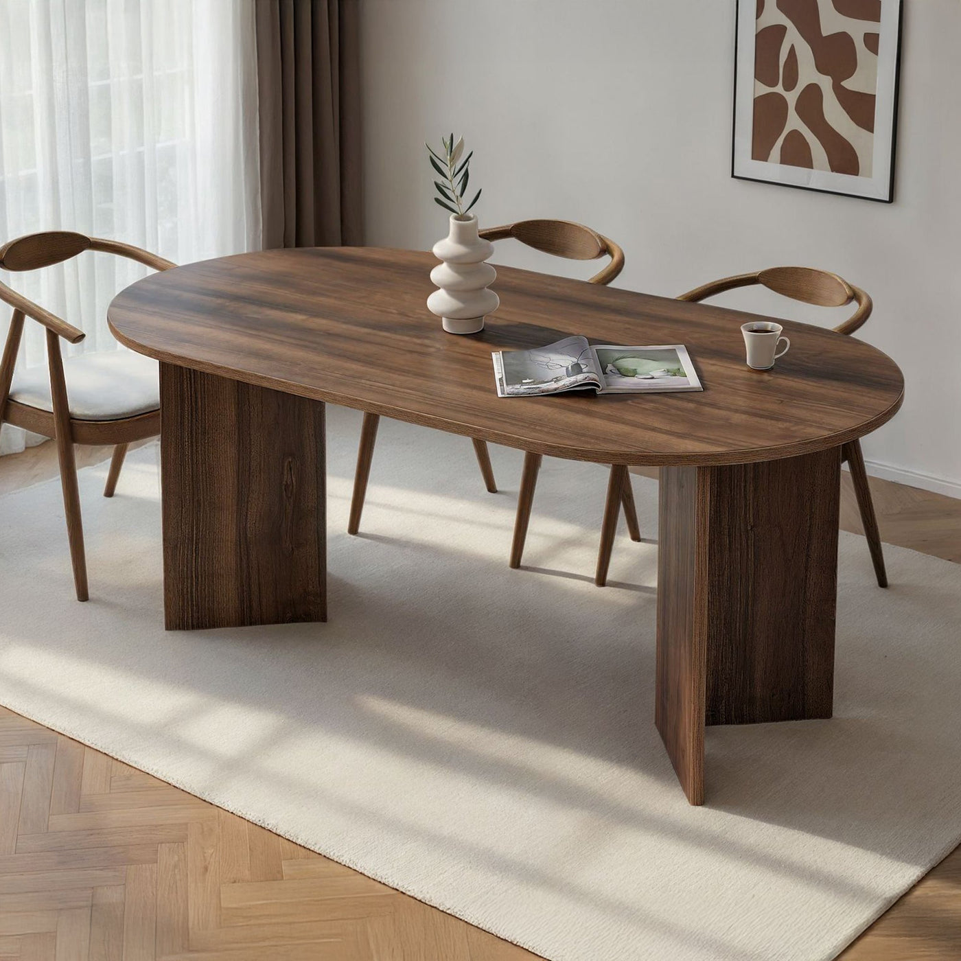 BELORA Table à manger ovale couleur bois foncé 180 cm - Table à manger - Mobilier Deco