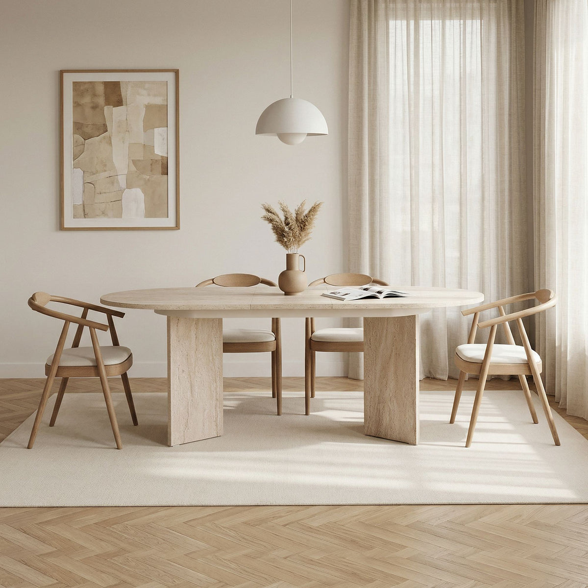 BELORA XL Table à manger extensible ovale beige 160-200 cm - Mobilier Deco