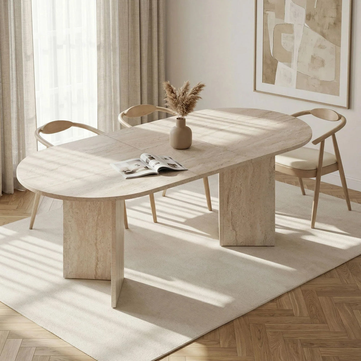 BELORA XL Table à manger extensible ovale beige 160-200 cm - Mobilier Deco