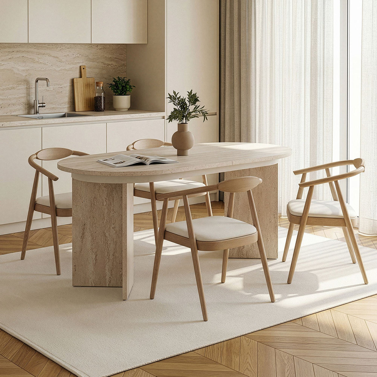 BELORA XL Table à manger extensible ovale beige 160-200 cm - Mobilier Deco