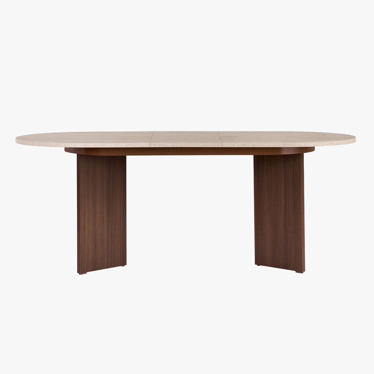 BELORA XL Table à manger extensible ovale couleur beige et bois foncé 160-200 cm - Mobilier Deco