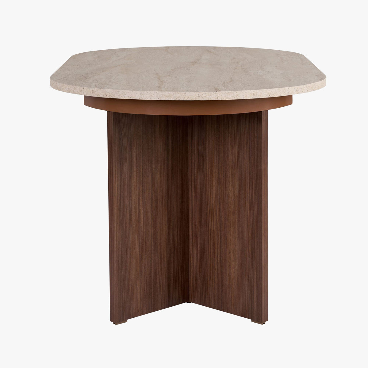 BELORA XL Table à manger extensible ovale couleur beige et bois foncé 160-200 cm - Mobilier Deco
