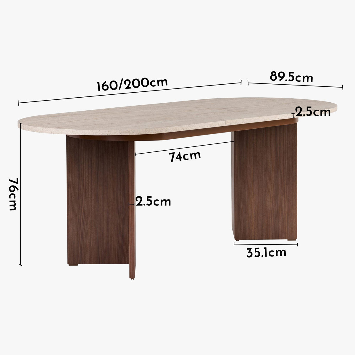 BELORA XL Table à manger extensible ovale couleur beige et bois foncé 160-200 cm - Mobilier Deco