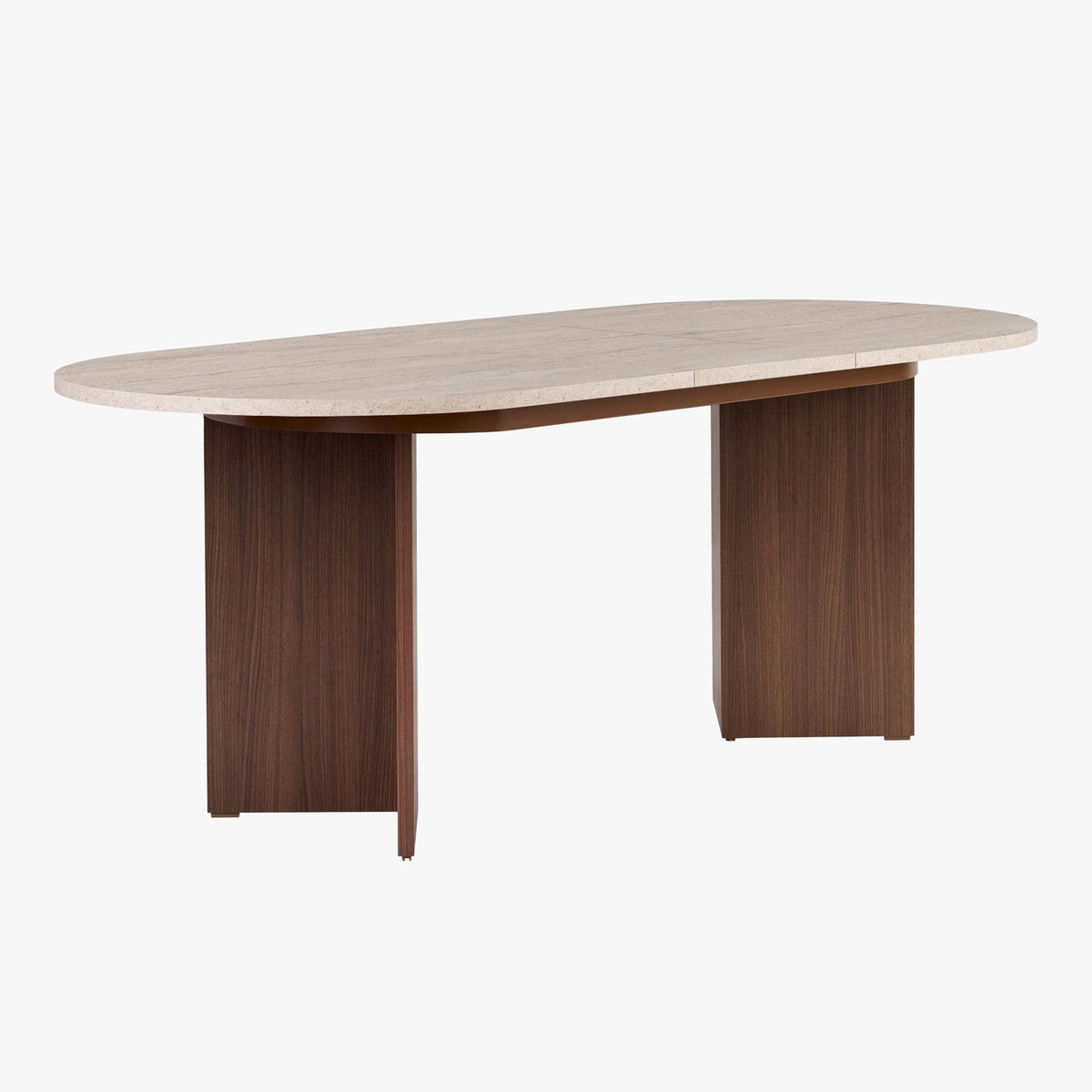 BELORA XL Table à manger extensible ovale couleur beige et bois foncé 160-200 cm - Mobilier Deco