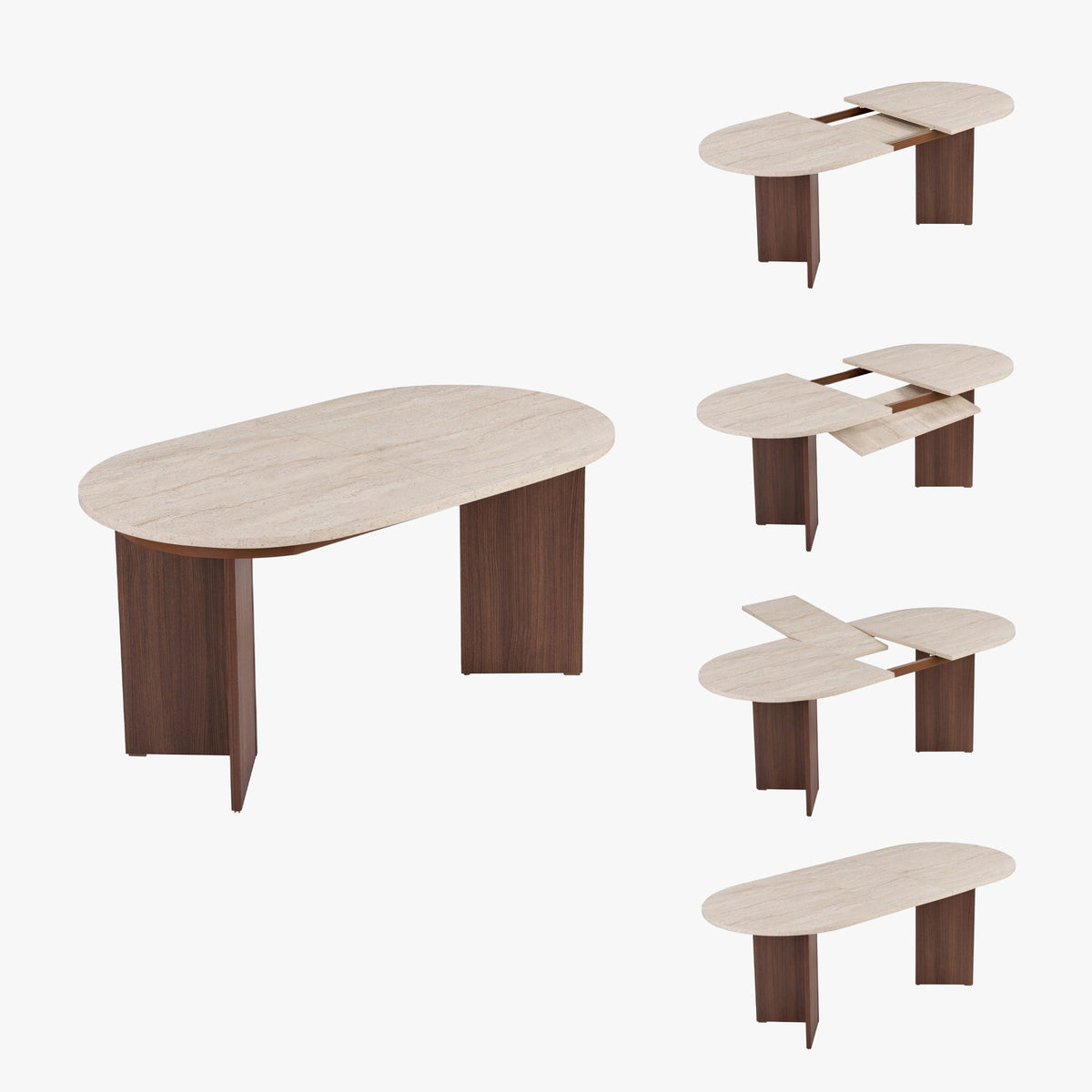 BELORA XL Table à manger extensible ovale couleur beige et bois foncé 160-200 cm - Mobilier Deco