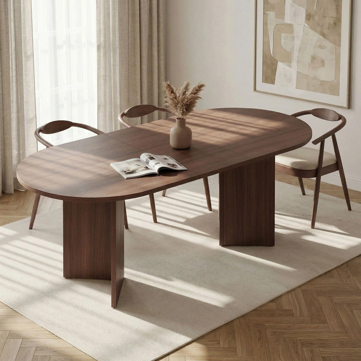 BELORA XL Table à manger extensible ovale couleur bois foncé 160-200 cm - Mobilier Deco