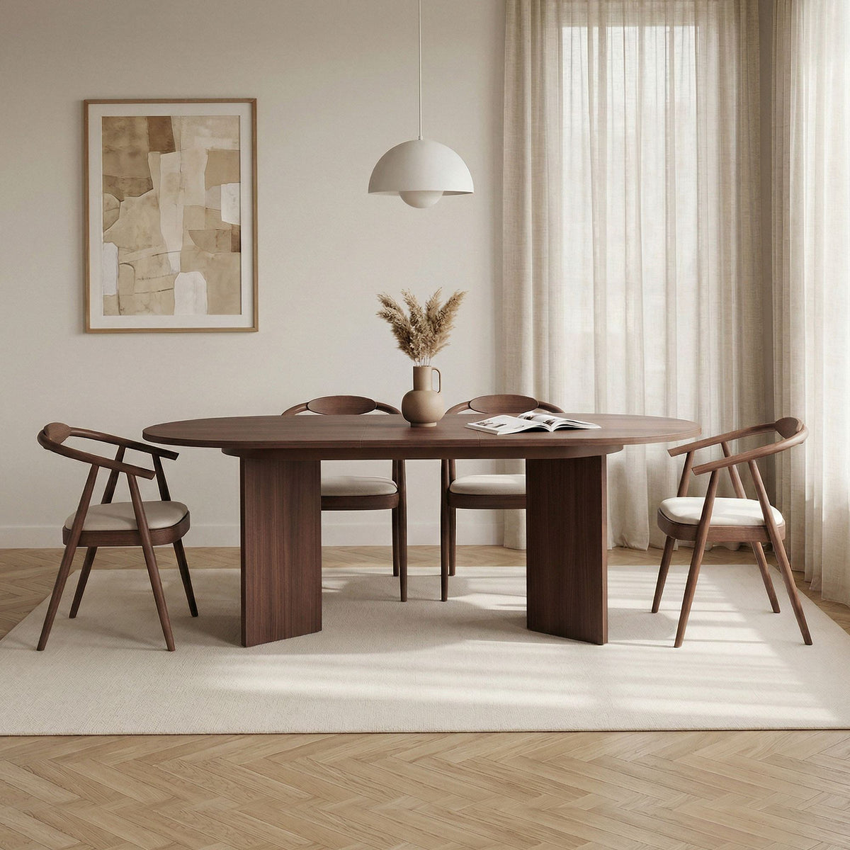 BELORA XL Table à manger extensible ovale couleur bois foncé 160-200 cm - Mobilier Deco