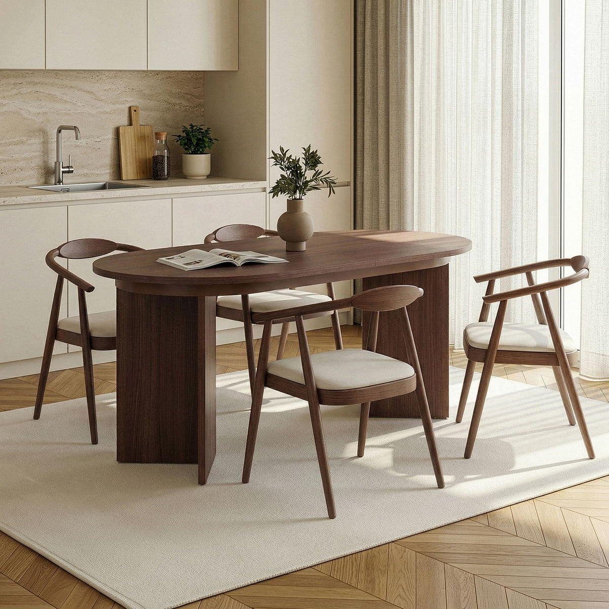 BELORA XL Table à manger extensible ovale couleur bois foncé 160-200 cm - Mobilier Deco