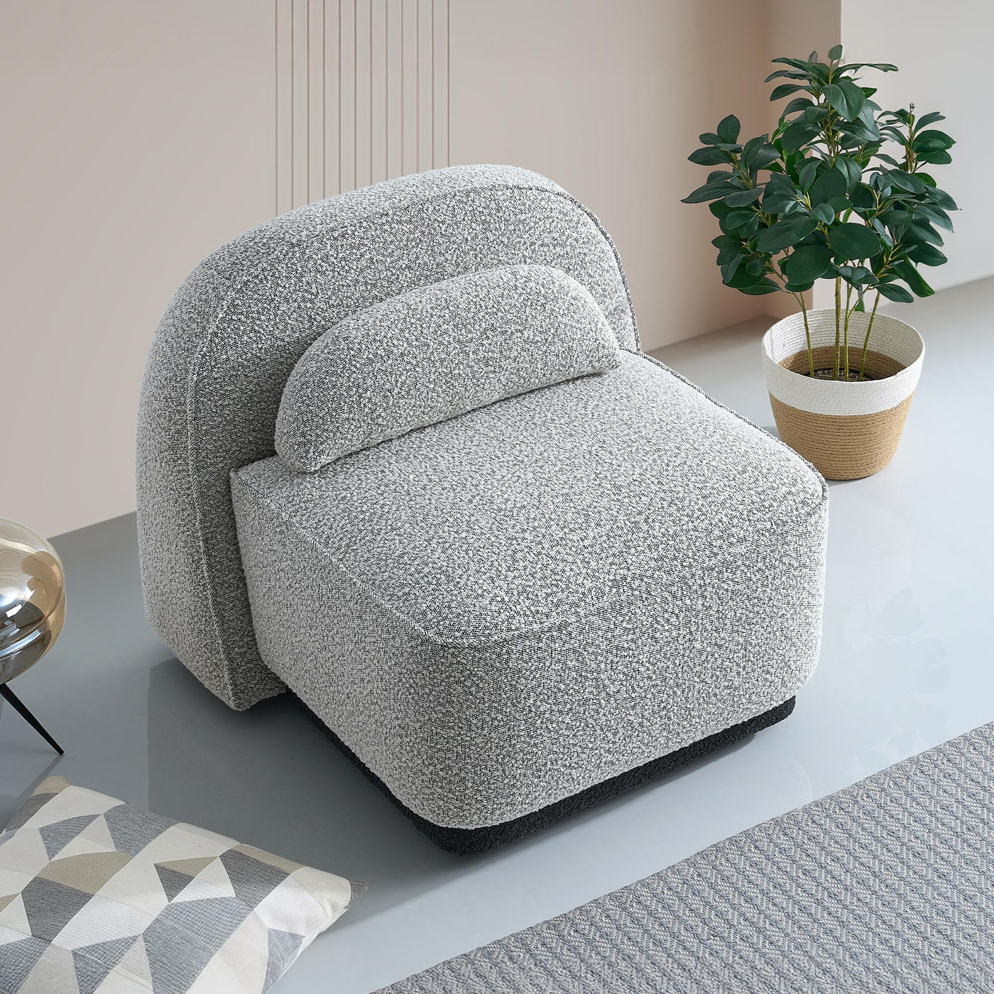 BERY Fauteuil pivotant en tissu bouclette gris - Fauteuils - Mobilier Deco