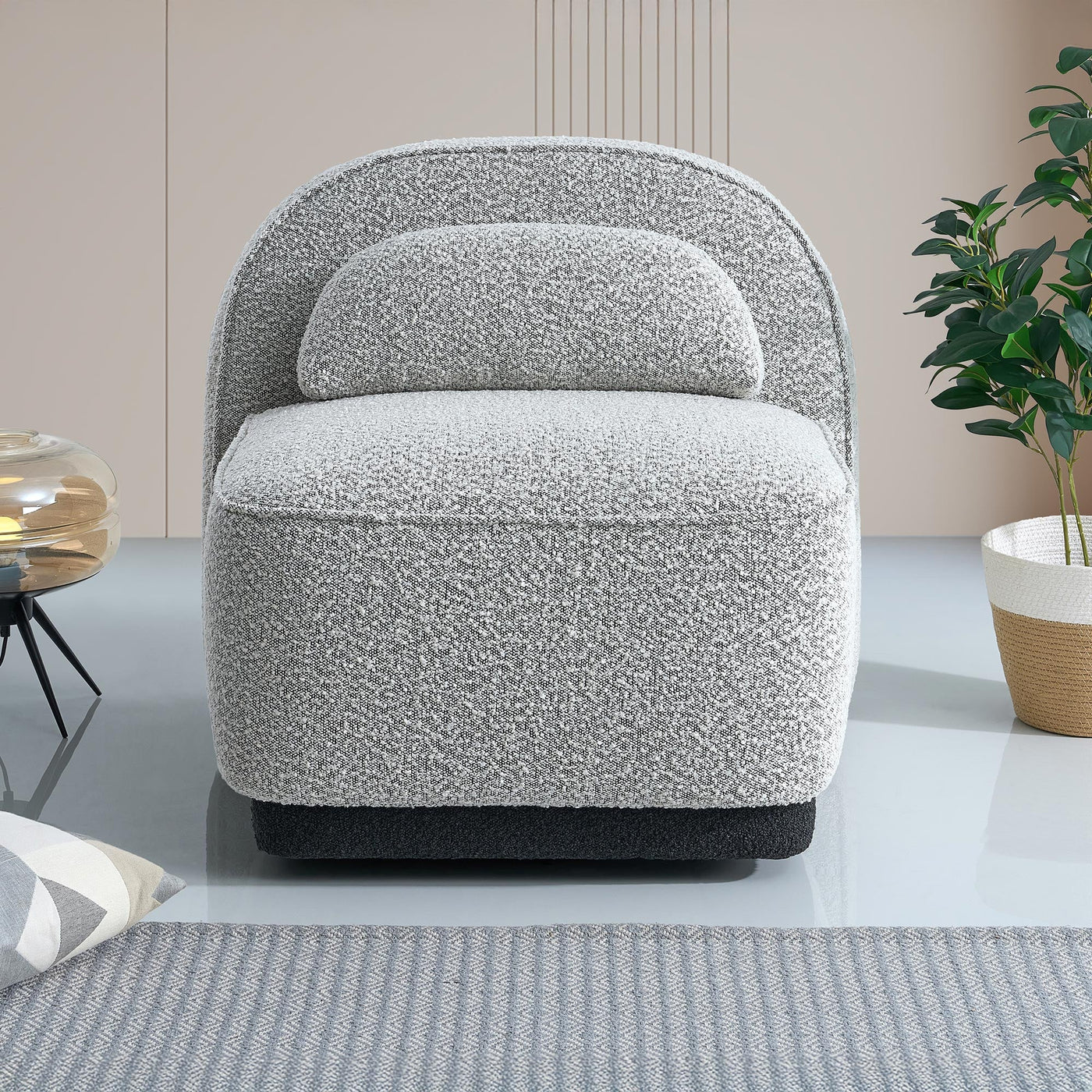 BERY Fauteuil pivotant en tissu bouclette gris - Fauteuils - Mobilier Deco