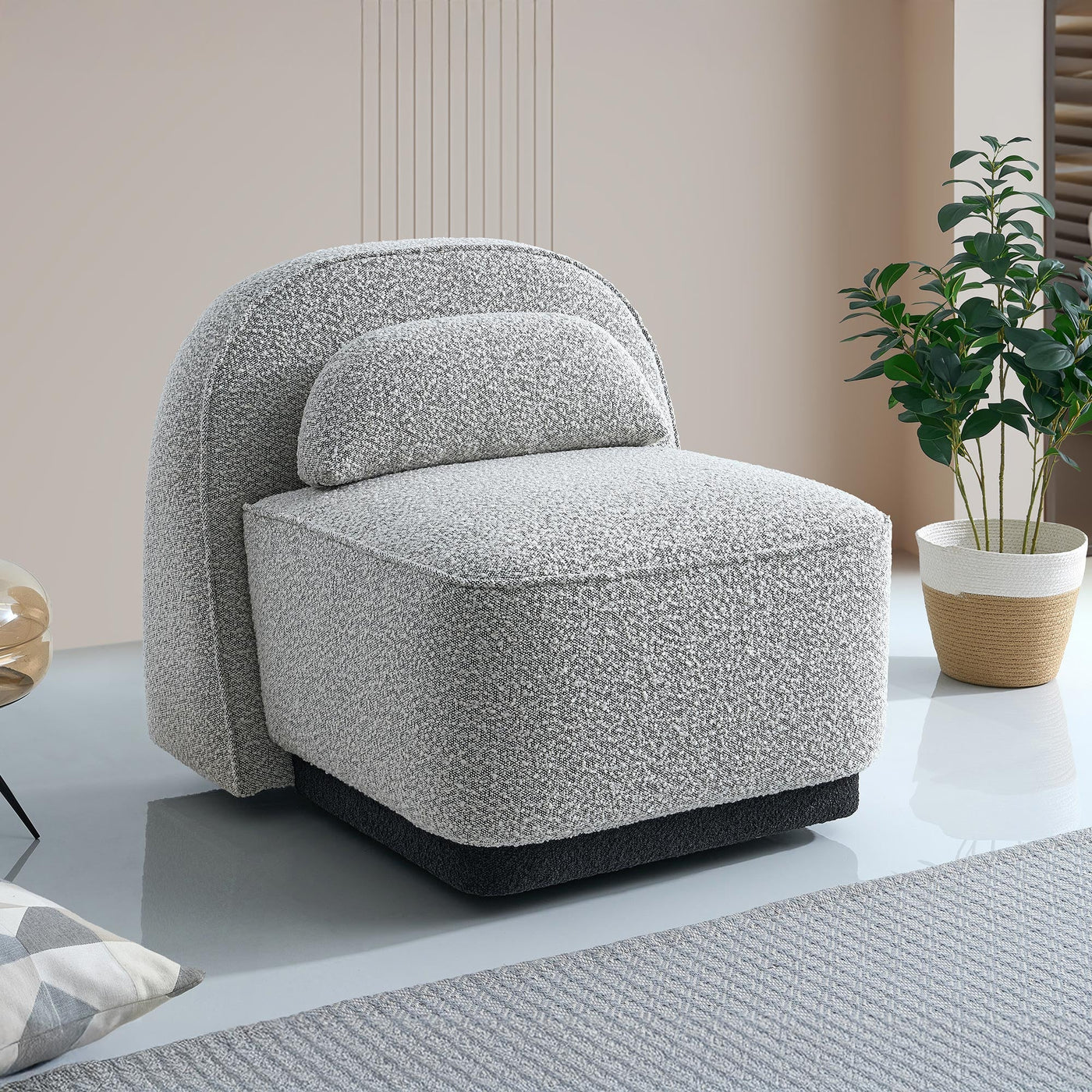 BERY Fauteuil pivotant en tissu bouclette gris - Fauteuils - Mobilier Deco