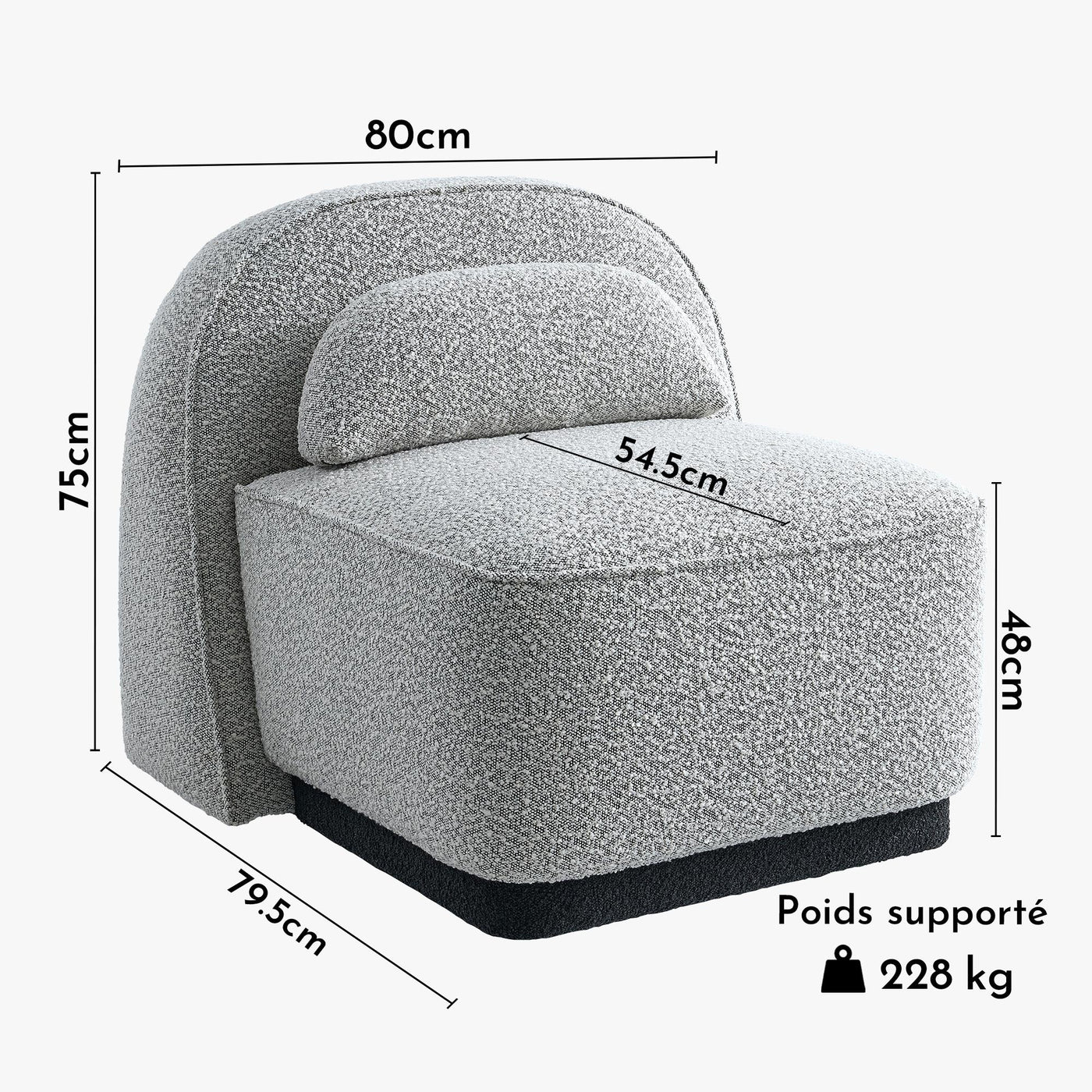 BERY Fauteuil pivotant en tissu bouclette gris - Fauteuils - Mobilier Deco