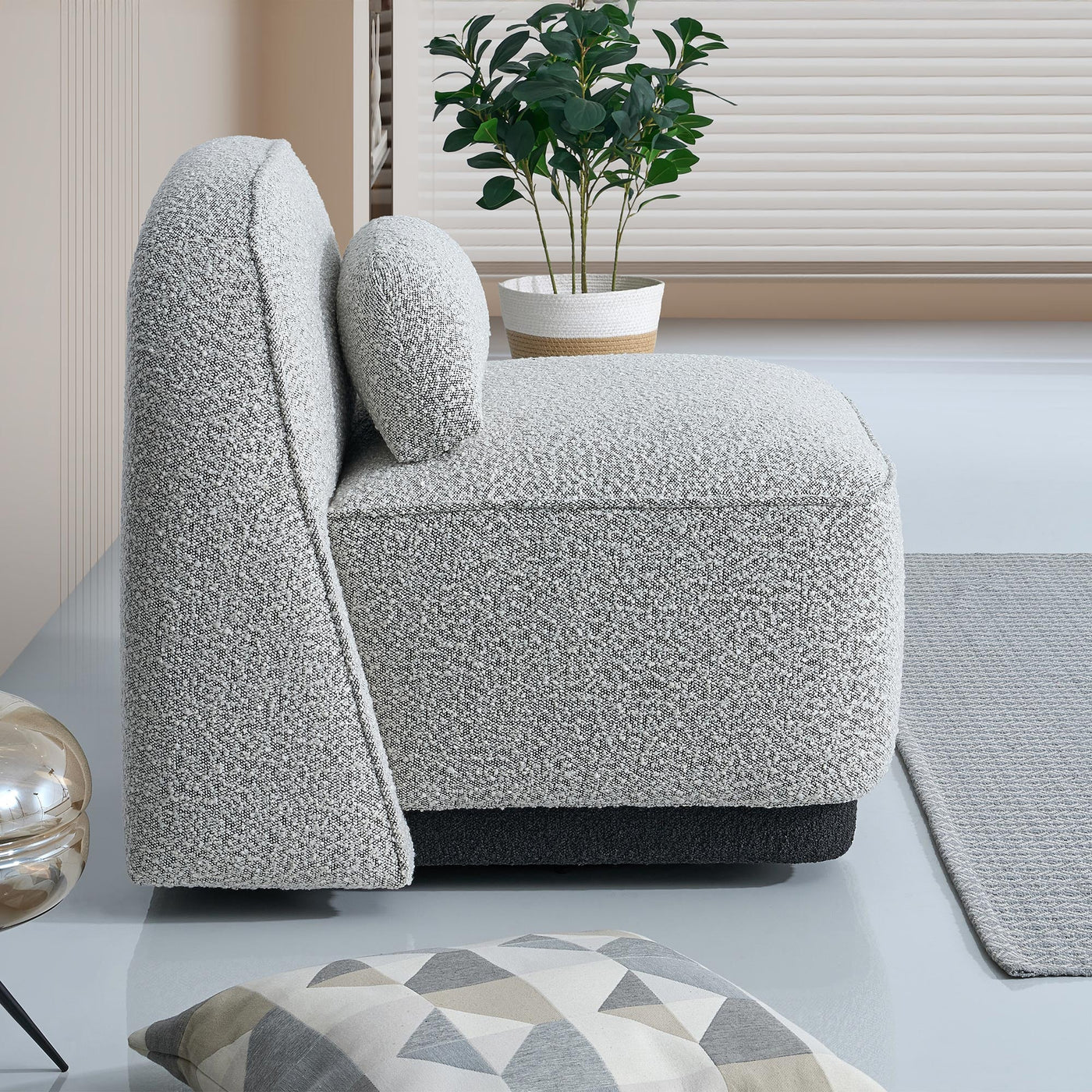 BERY Fauteuil pivotant en tissu bouclette gris - Fauteuils - Mobilier Deco