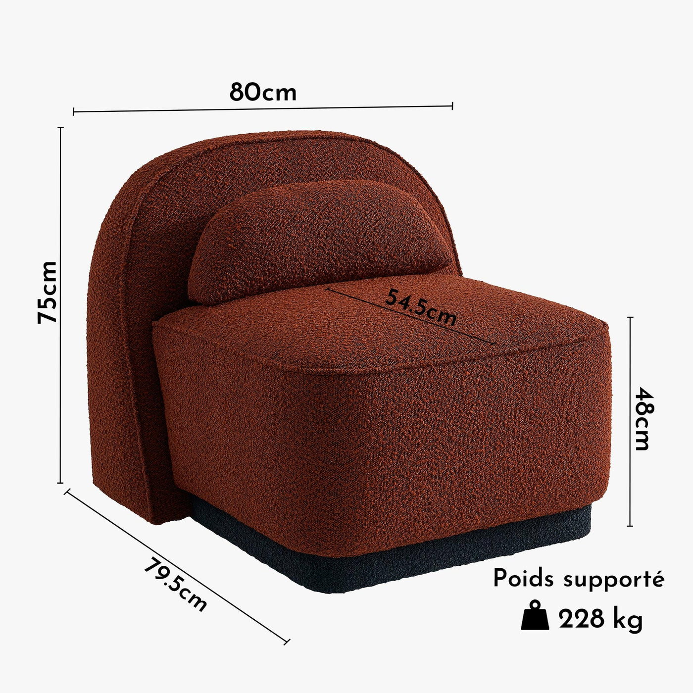 BERY Fauteuil pivotant en tissu bouclette terracotta - Fauteuils - Mobilier Deco