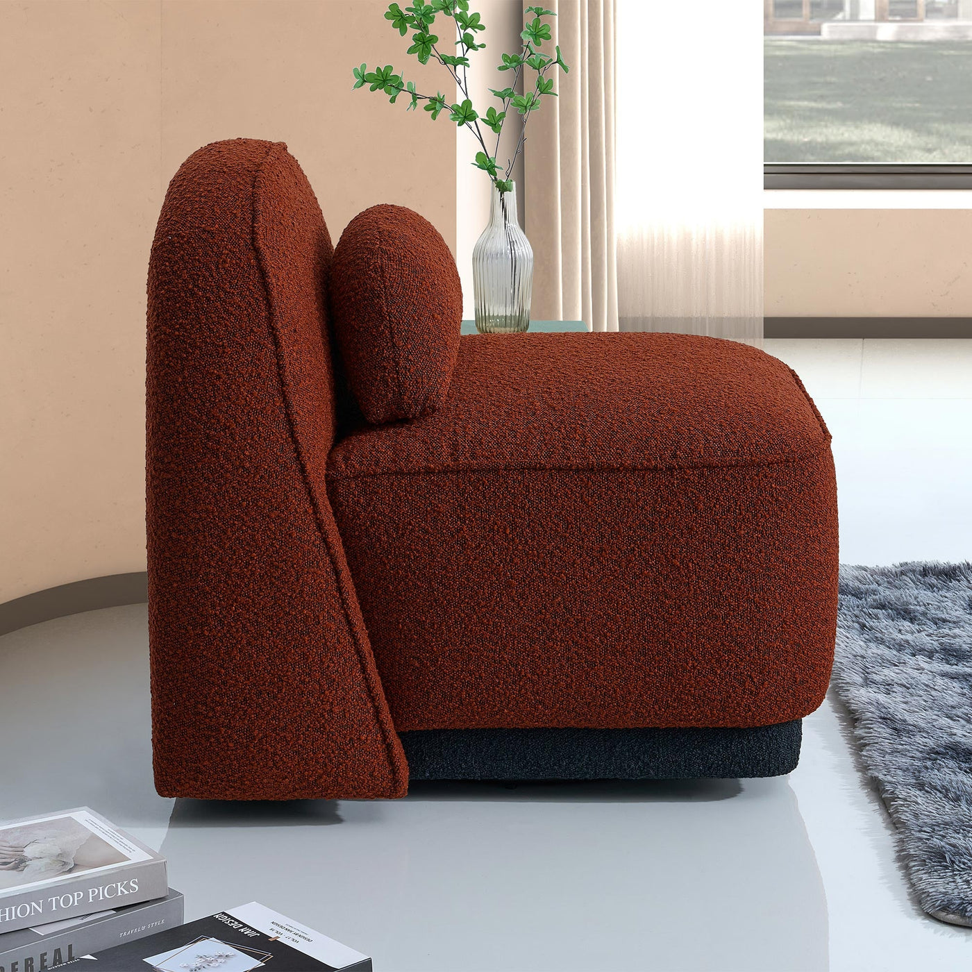 BERY Fauteuil pivotant en tissu bouclette terracotta - Fauteuils - Mobilier Deco