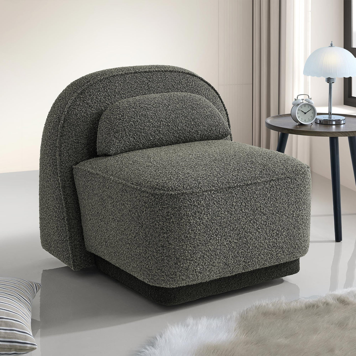 BERY Fauteuil pivotant en tissu bouclette vert - Fauteuils - Mobilier Deco