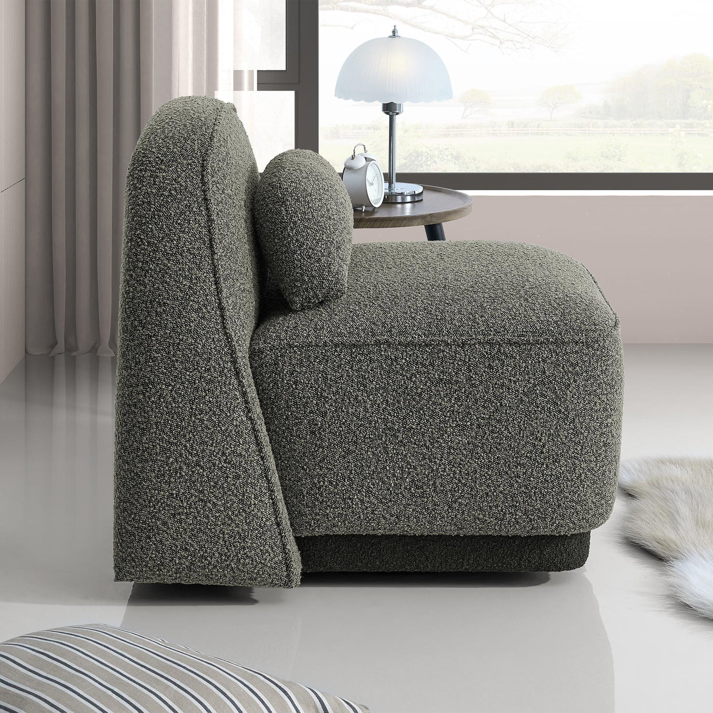 BERY Fauteuil pivotant en tissu bouclette vert - Fauteuils - Mobilier Deco