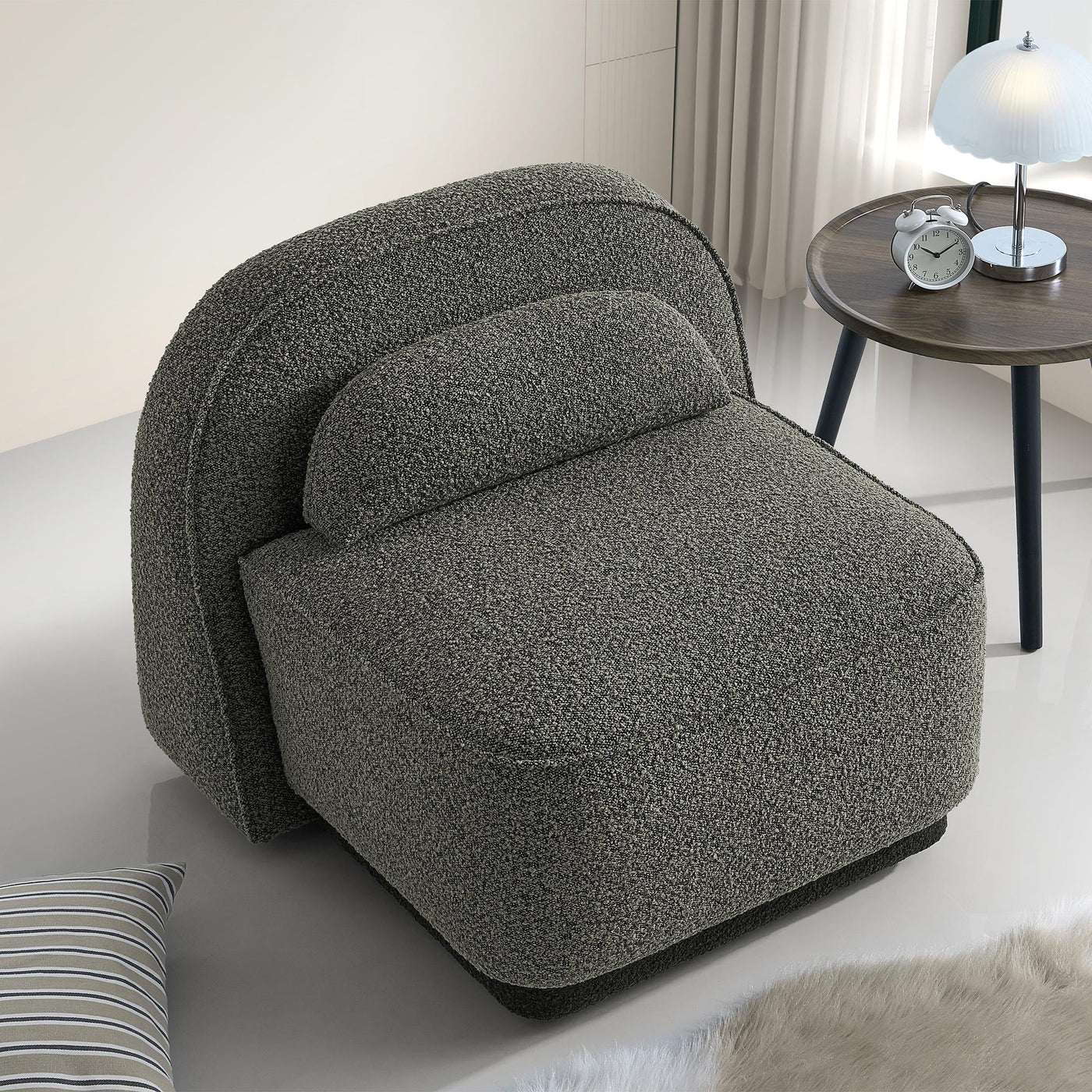 BERY Fauteuil pivotant en tissu bouclette vert - Fauteuils - Mobilier Deco